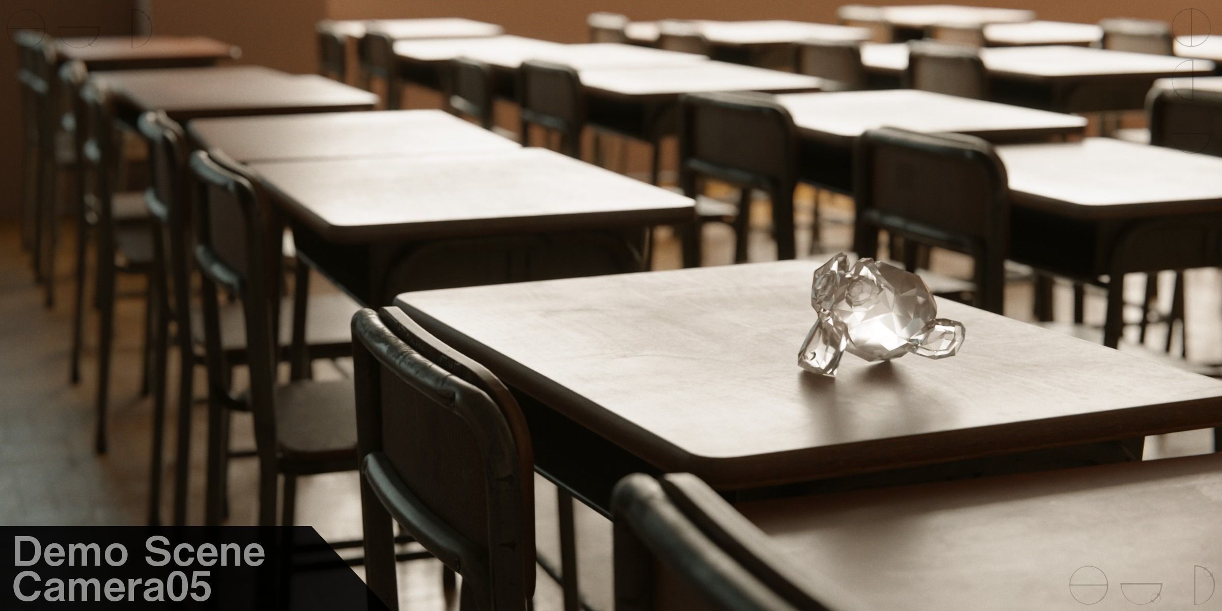 Japanese School Desk and Chair with Blender Demo scene 3D model_10