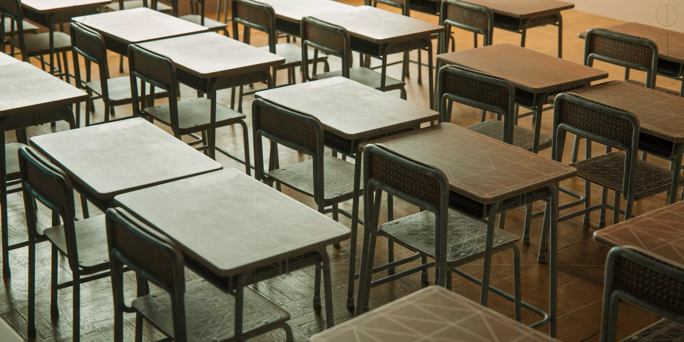 Japanese School Desk and Chair with Blender Demo scene 3D model_0