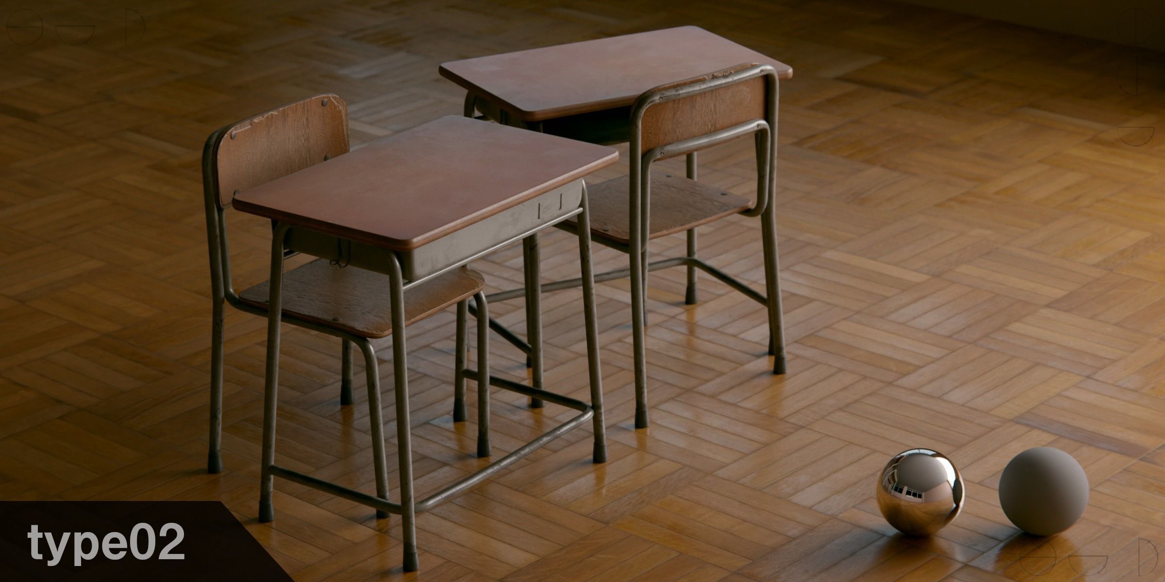 Japanese School Desk and Chair with Blender Demo scene 3D model_3