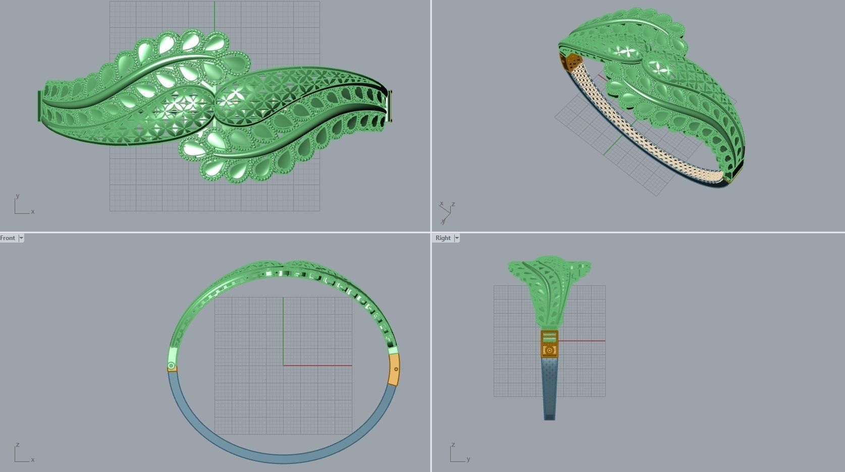 BRACALET gold leaf bangle ring 3D model_2