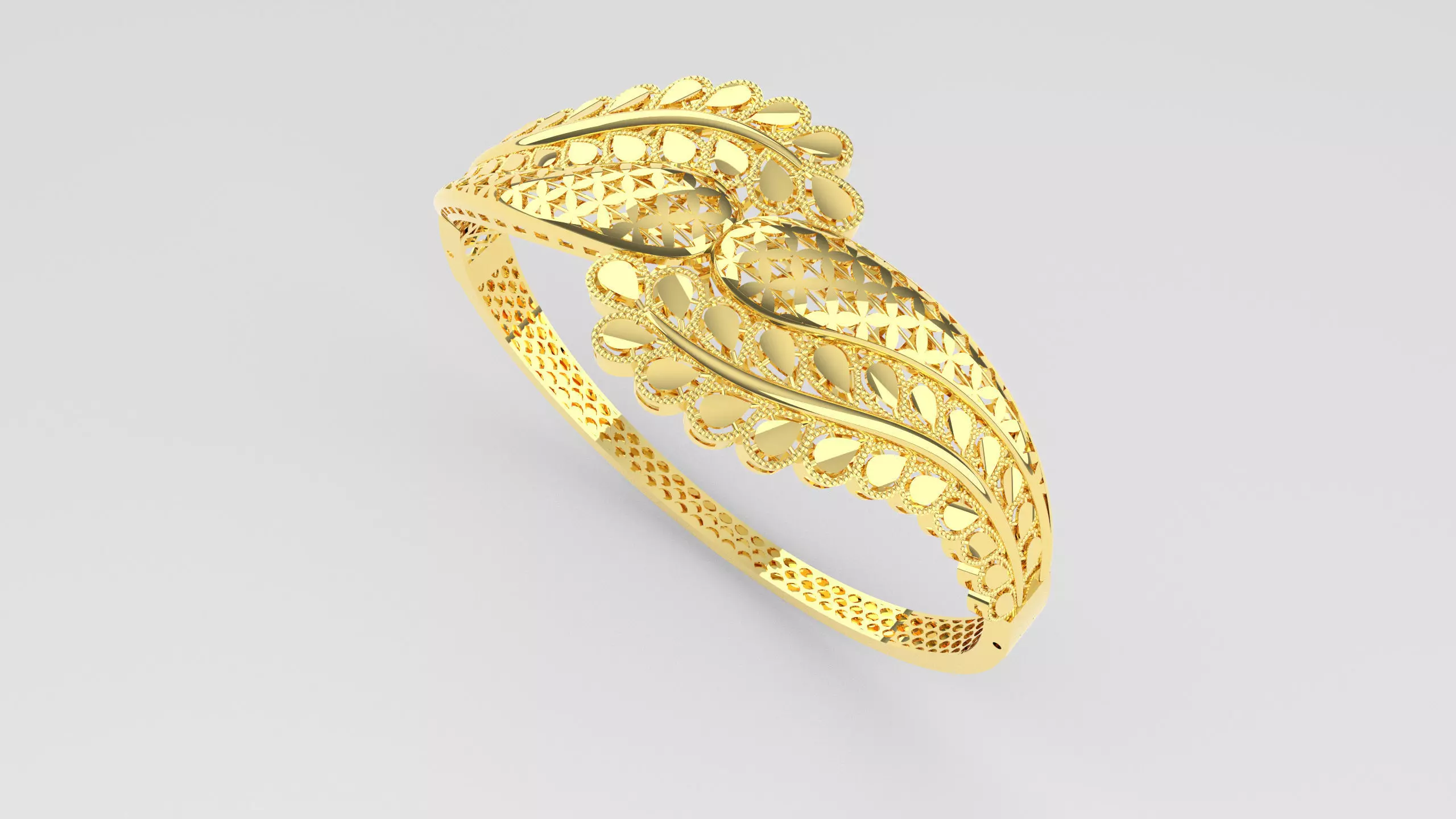 BRACALET gold leaf bangle ring 3D model_0