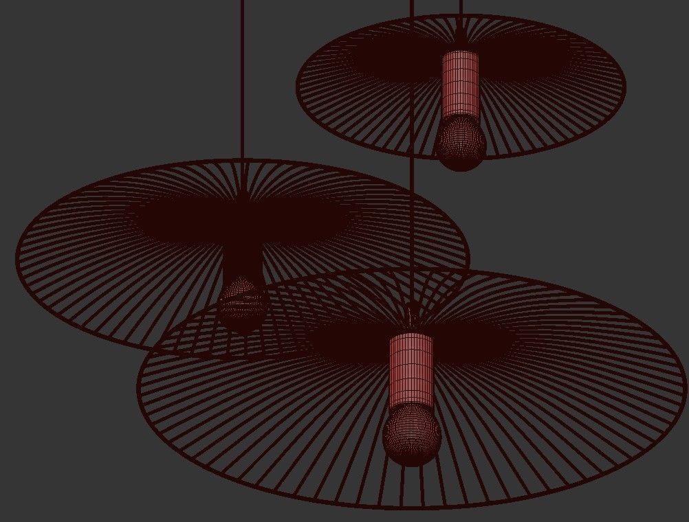 Drievoudige hanglamp van zwarte 3D model_1