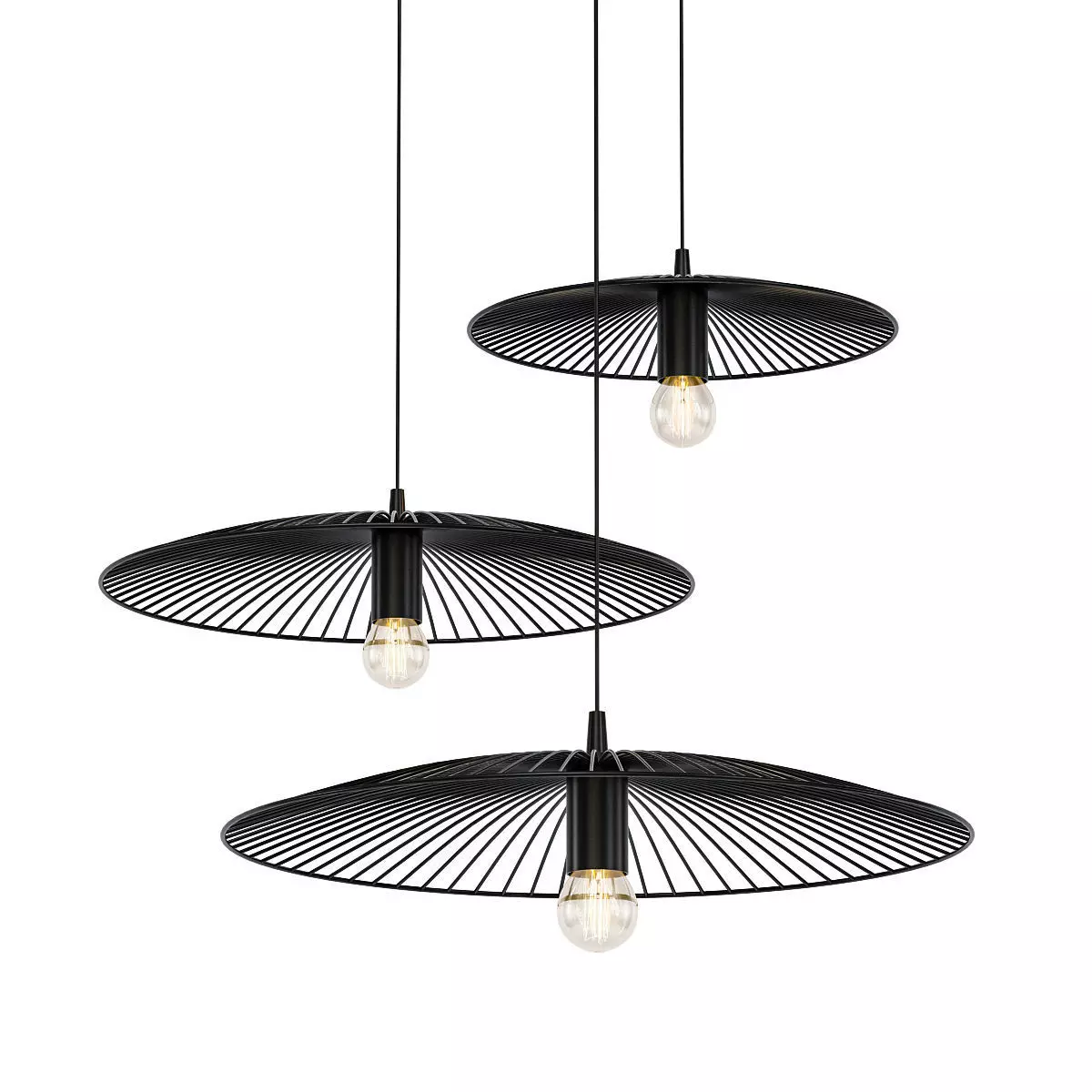 Drievoudige hanglamp van zwarte 3D model_0