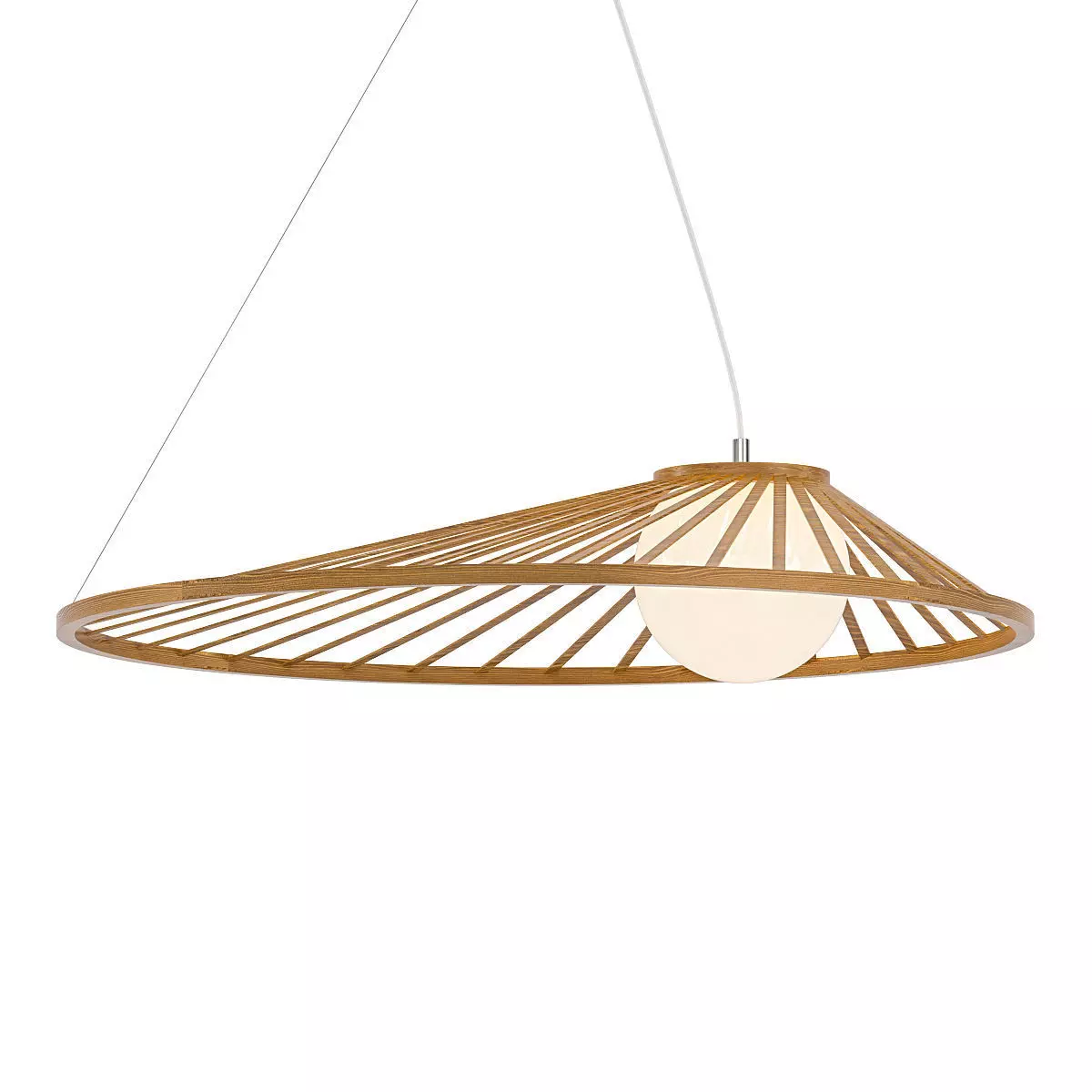 Sakura hanging lamp with wooden frame and glass globe 3D model_0