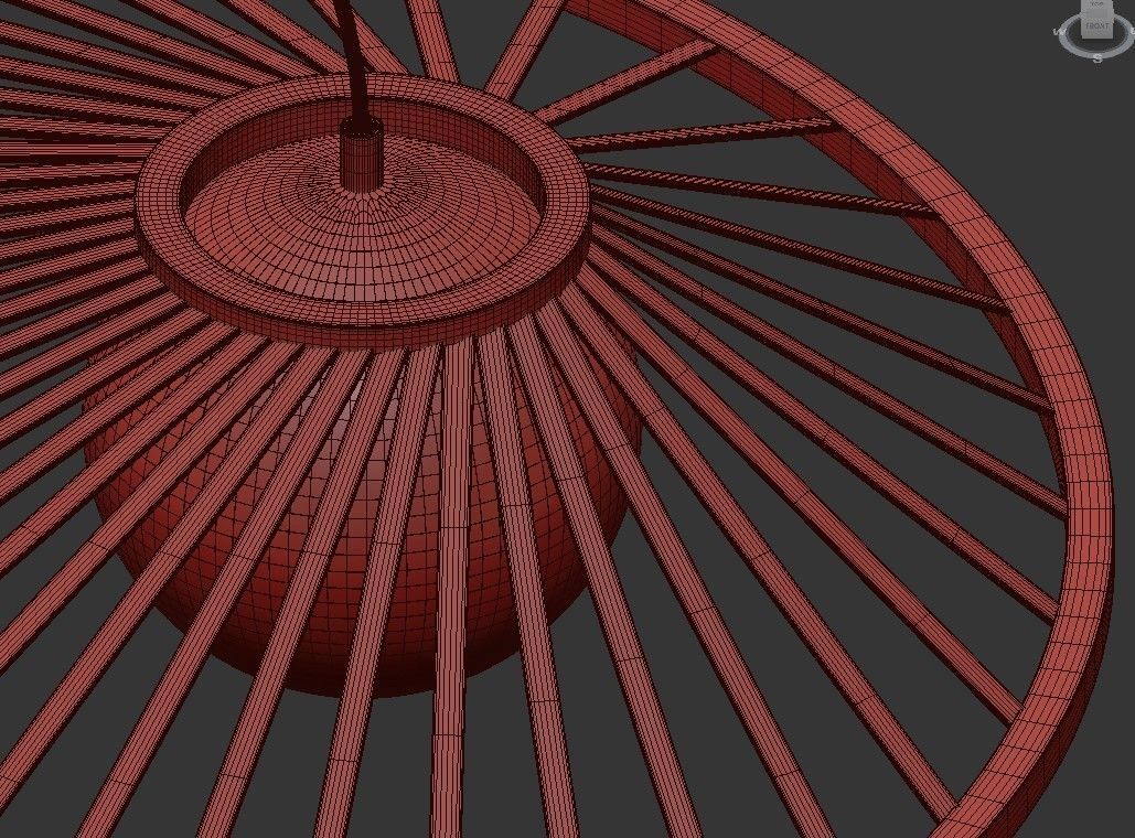 Sakura hanging lamp with wooden frame and glass globe 3D model_3