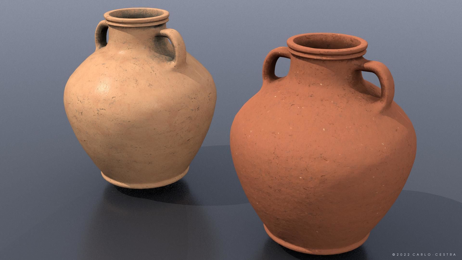 Flat bottom type Amphora Low-poly 3D model_1