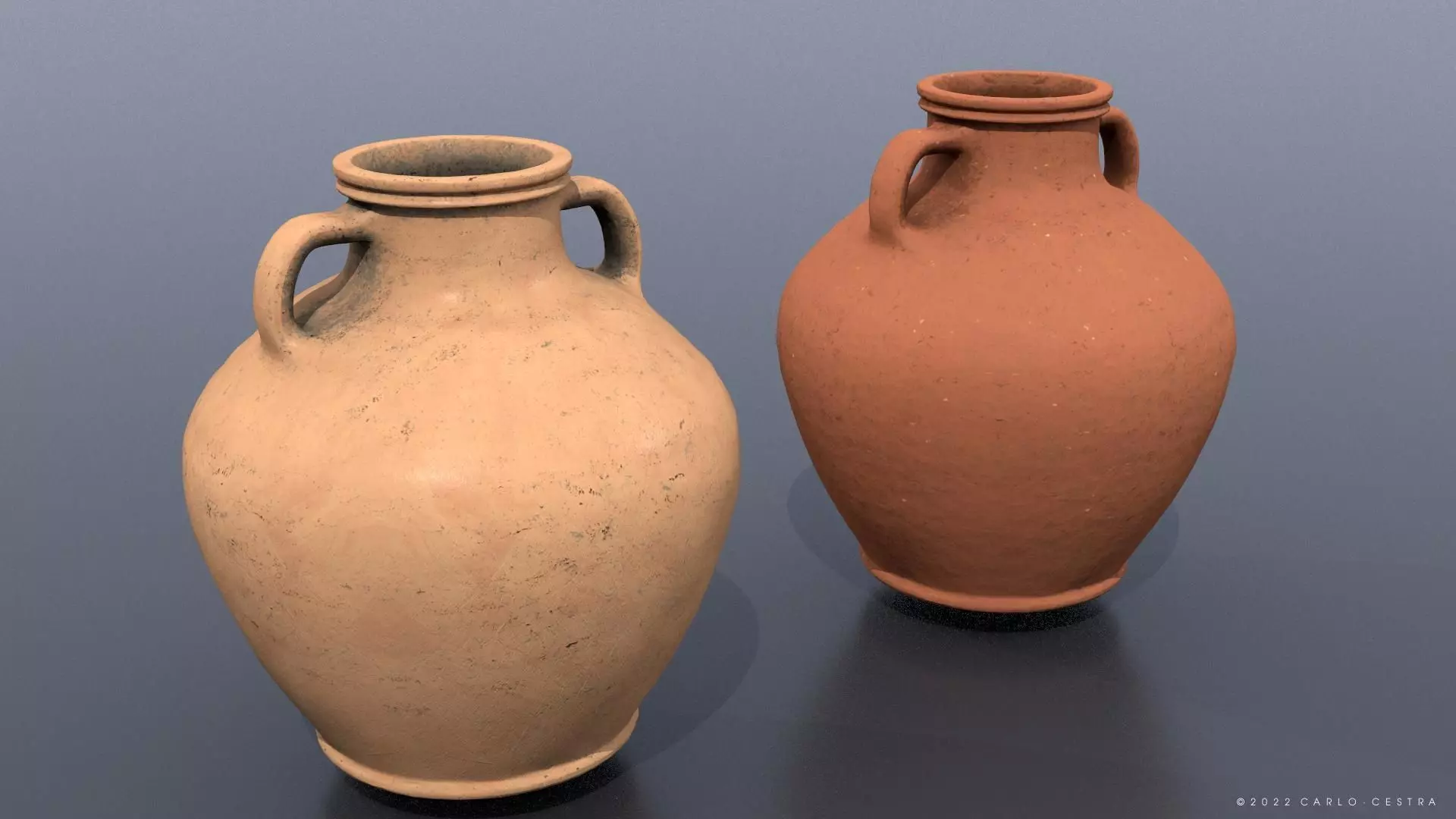 Flat bottom type Amphora Low-poly 3D model_0