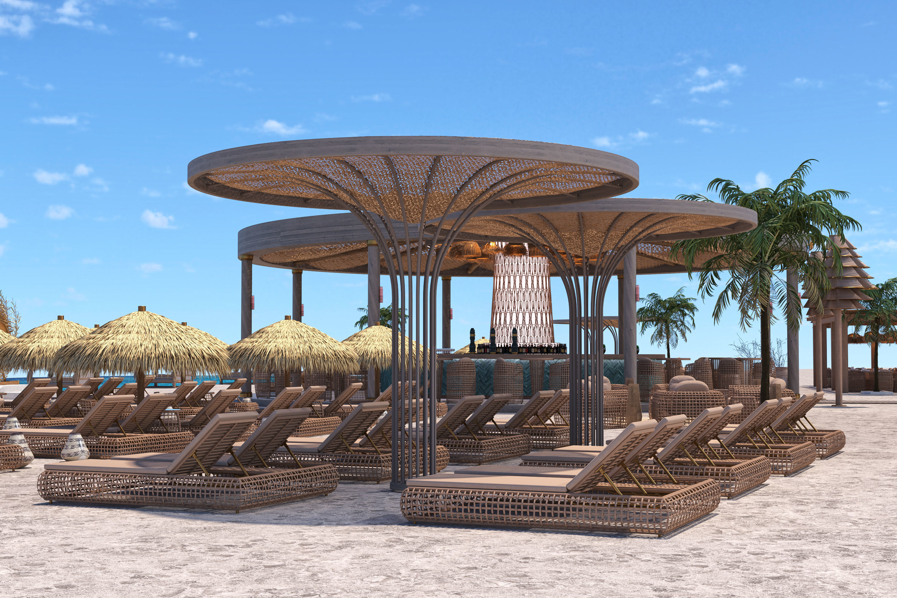 GoldenSand Beach Club Restaurant Bar exterior render ready scene 3D model_12