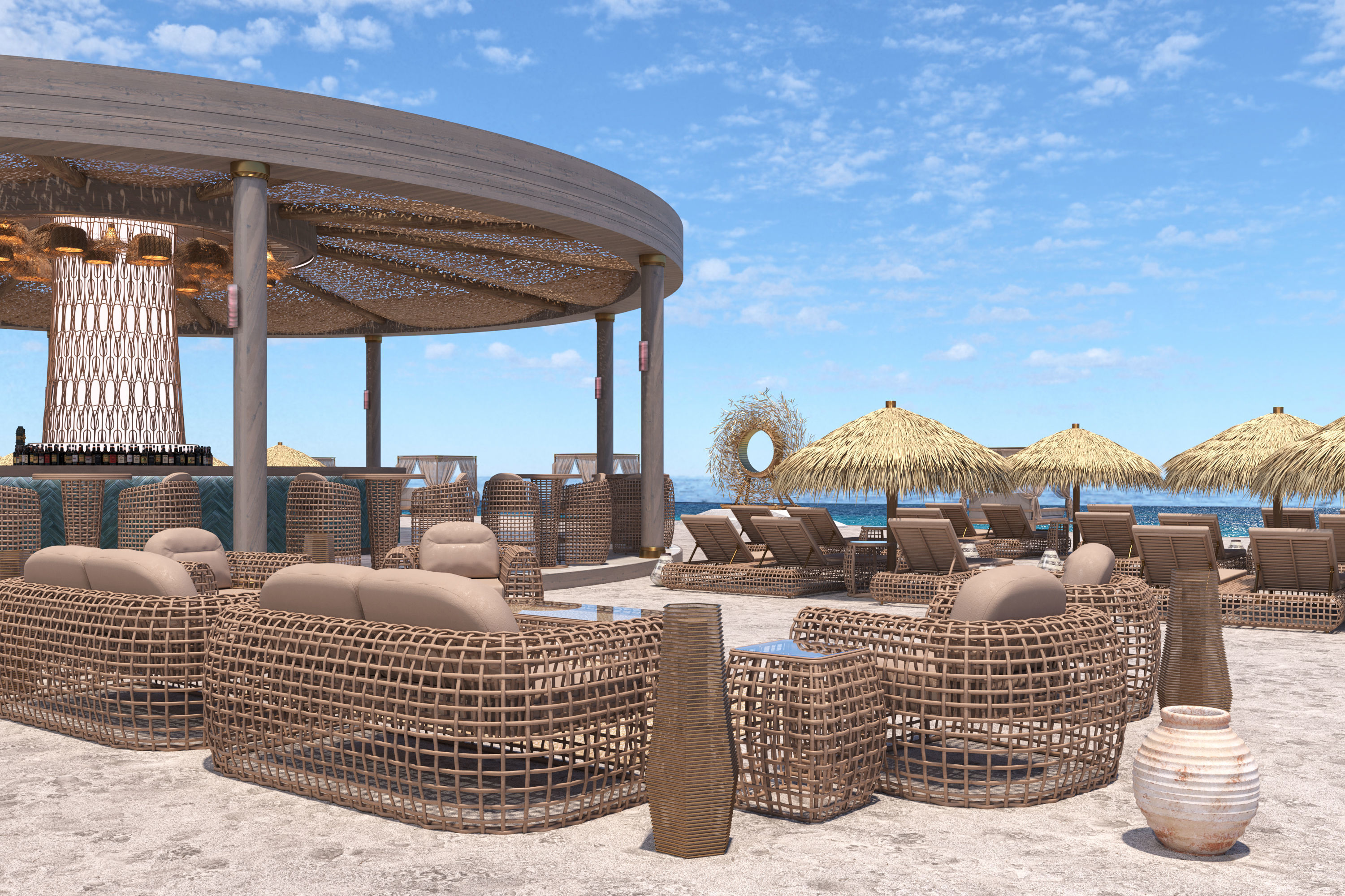 GoldenSand Beach Club Restaurant Bar exterior render ready scene 3D model_4