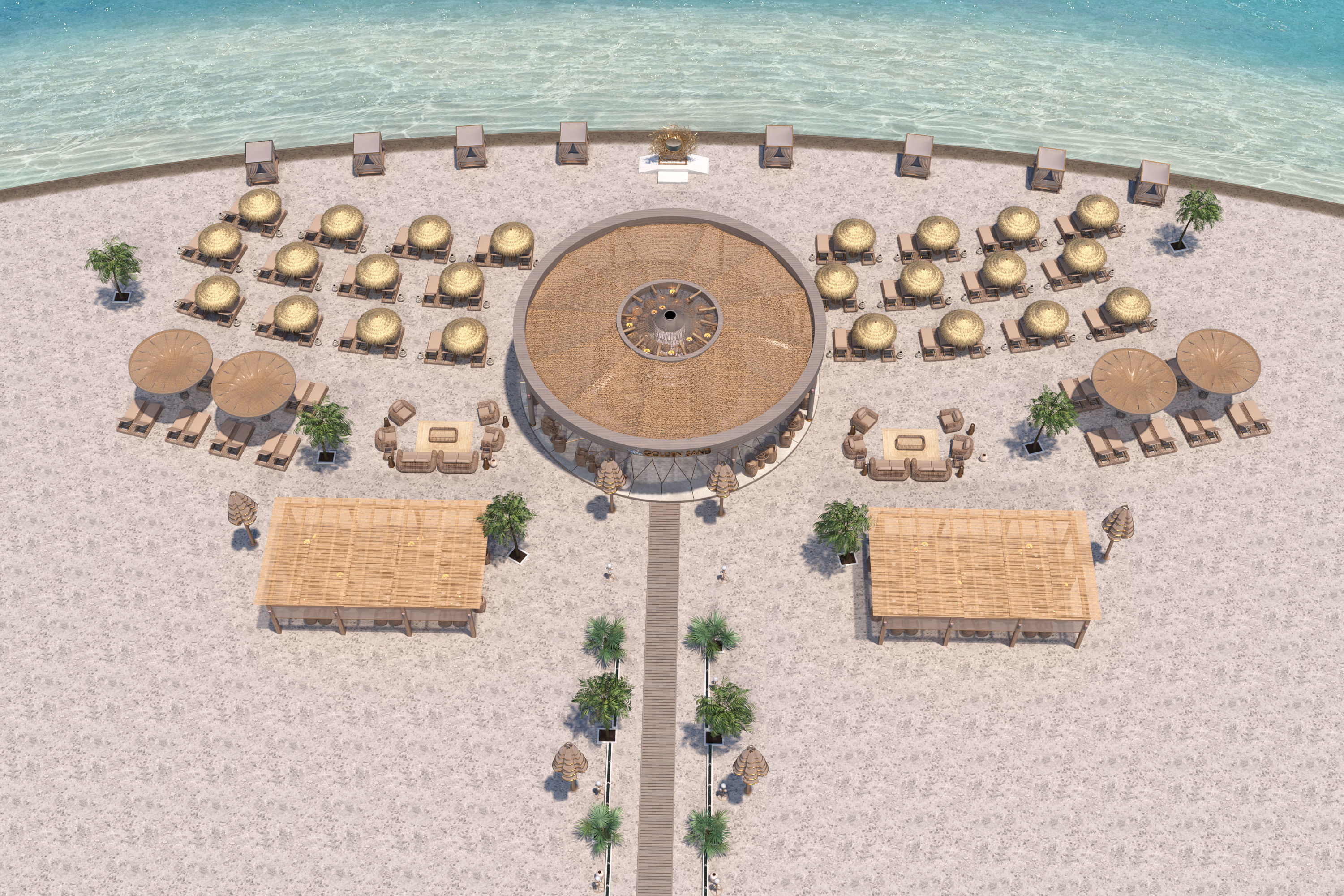 GoldenSand Beach Club Restaurant Bar exterior render ready scene 3D model_14