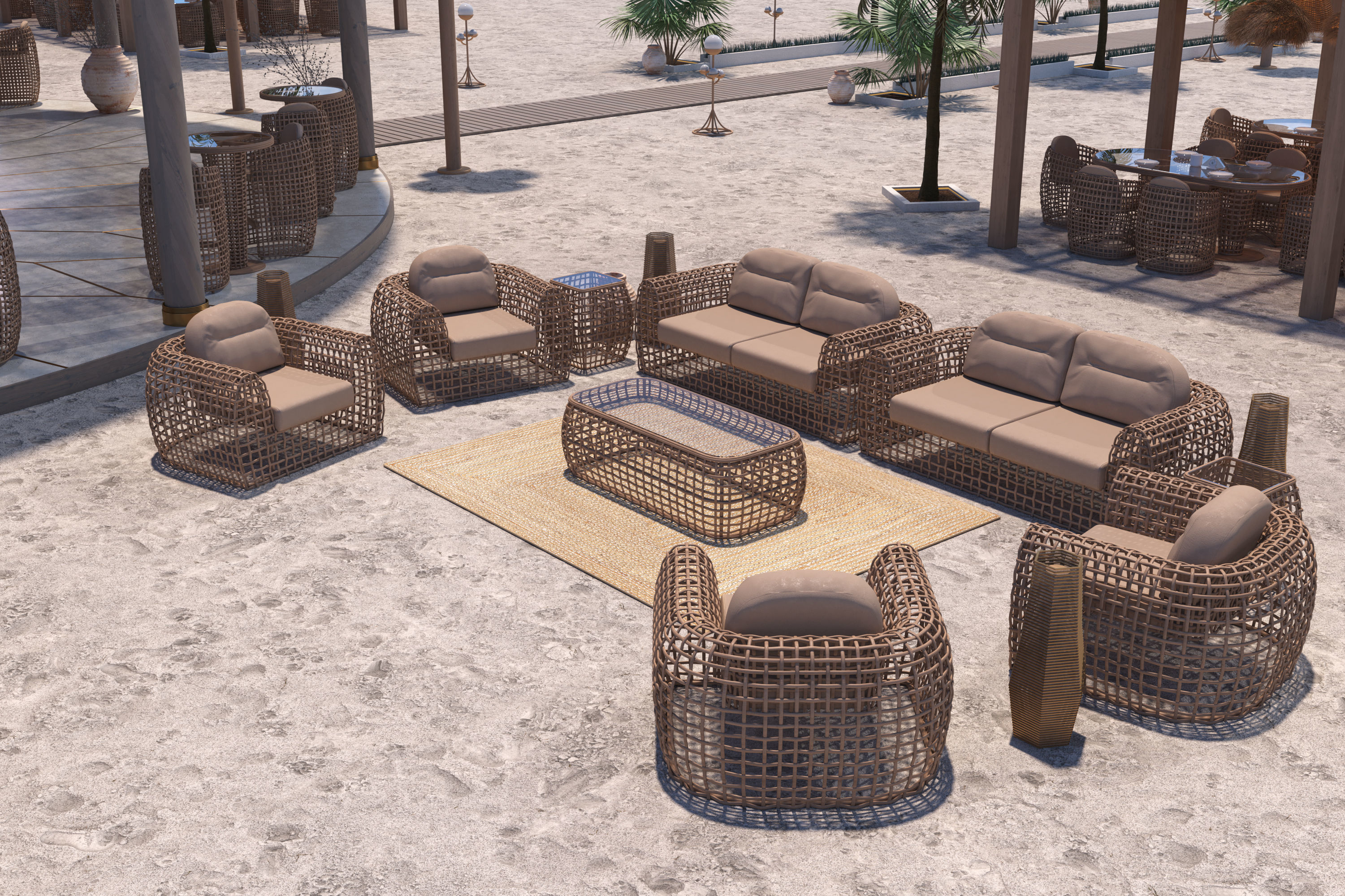 GoldenSand Beach Club Restaurant Bar exterior render ready scene 3D model_8