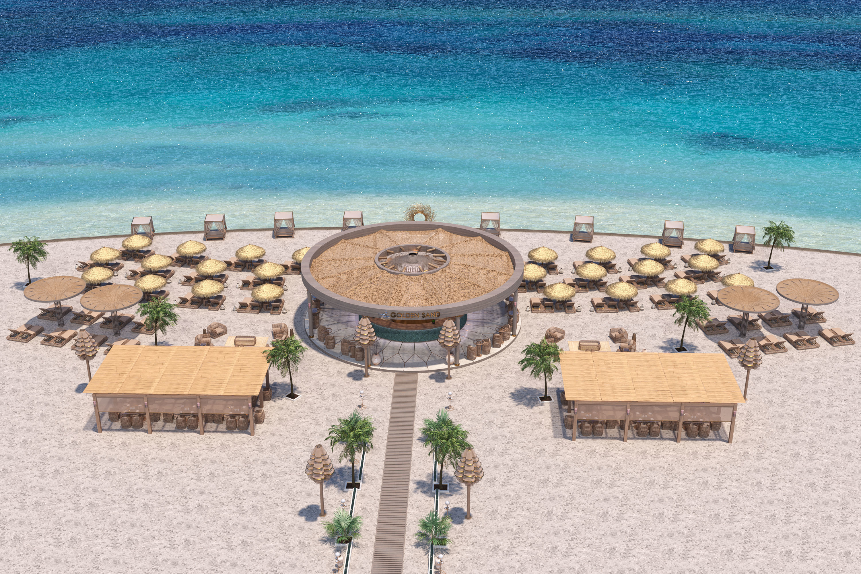 GoldenSand Beach Club Restaurant Bar exterior render ready scene 3D model_15