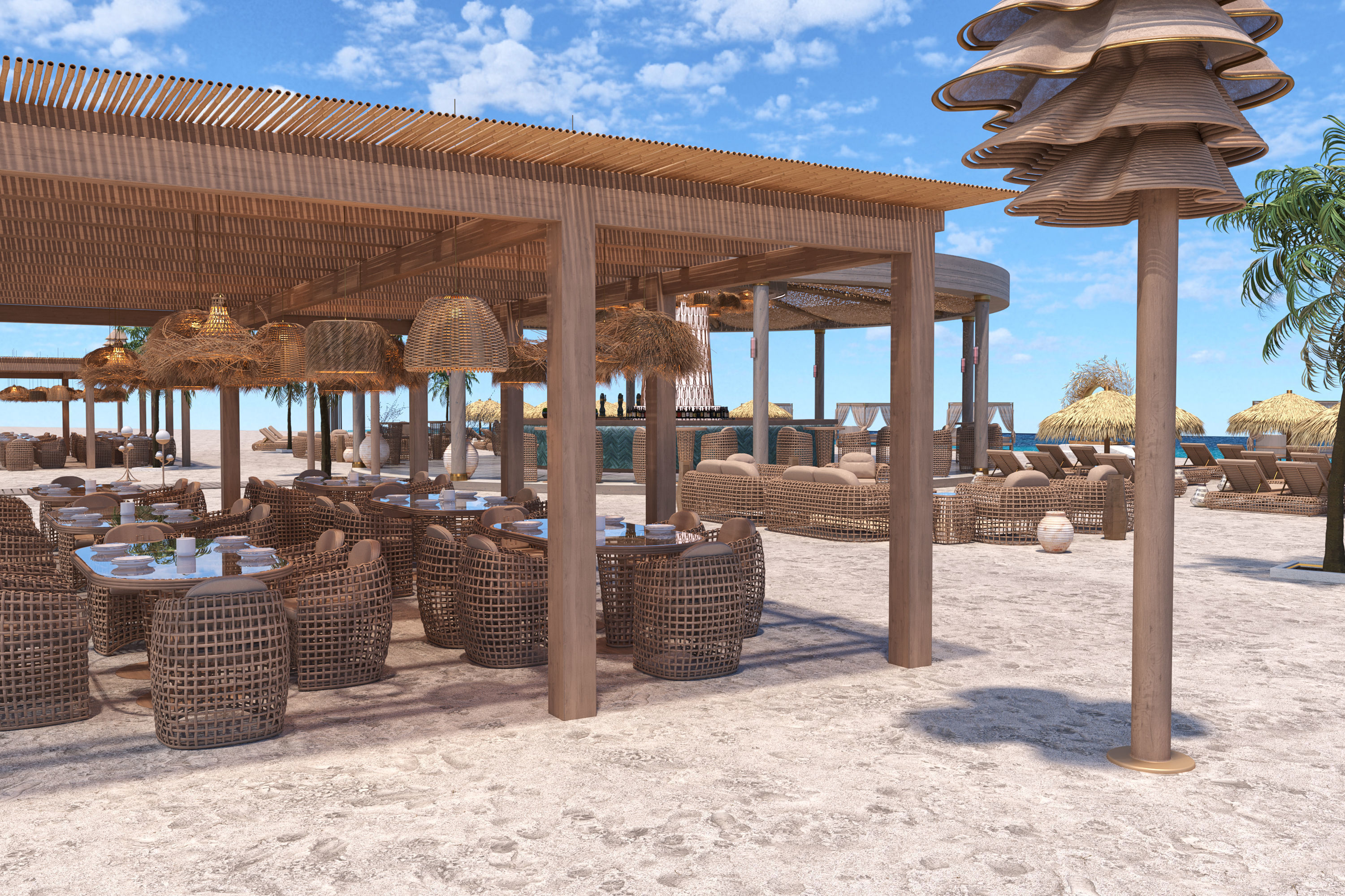 GoldenSand Beach Club Restaurant Bar exterior render ready scene 3D model_6