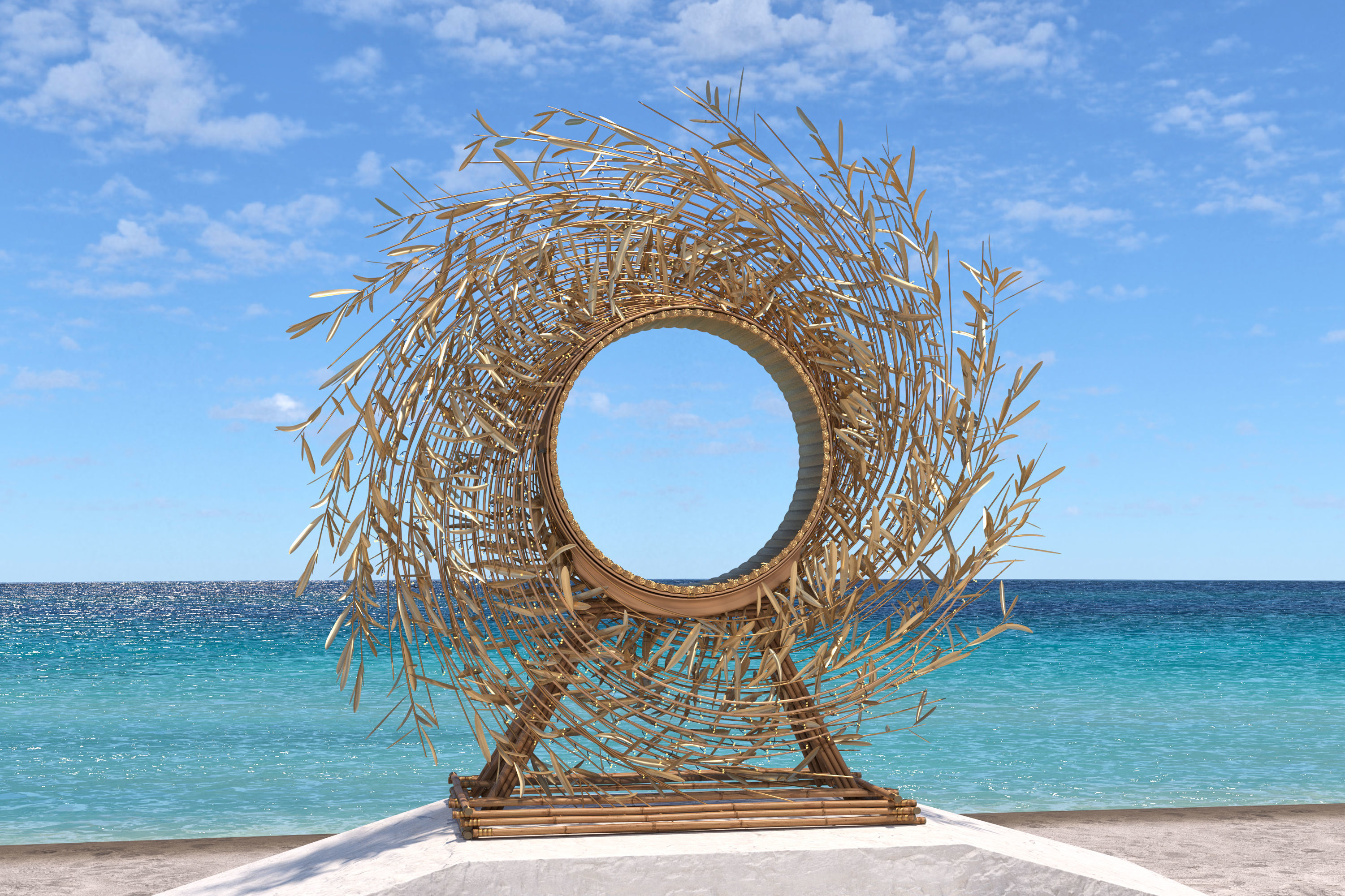 GoldenSand Beach Club Restaurant Bar exterior render ready scene 3D model_9