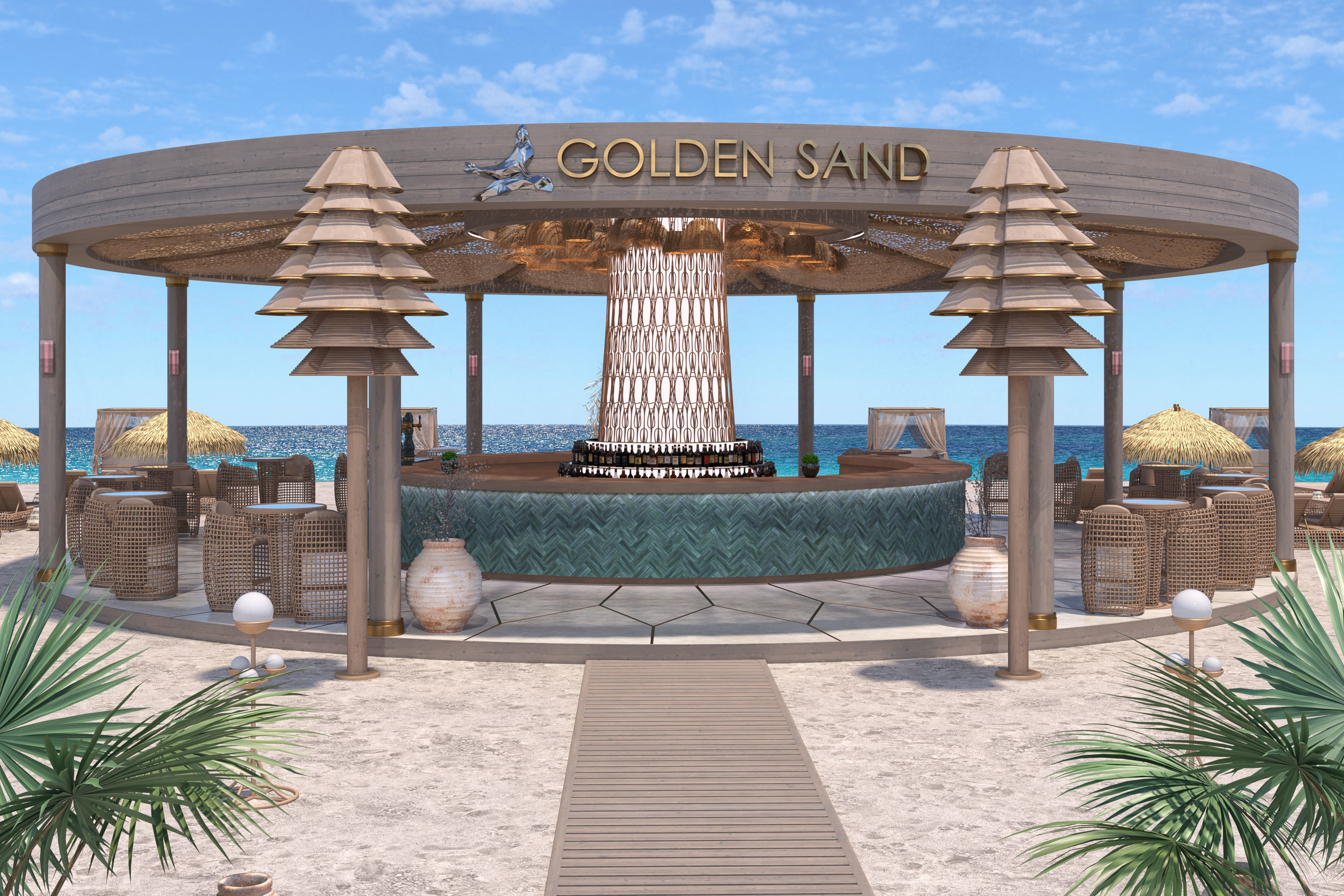 GoldenSand Beach Club Restaurant Bar exterior render ready scene 3D model_3