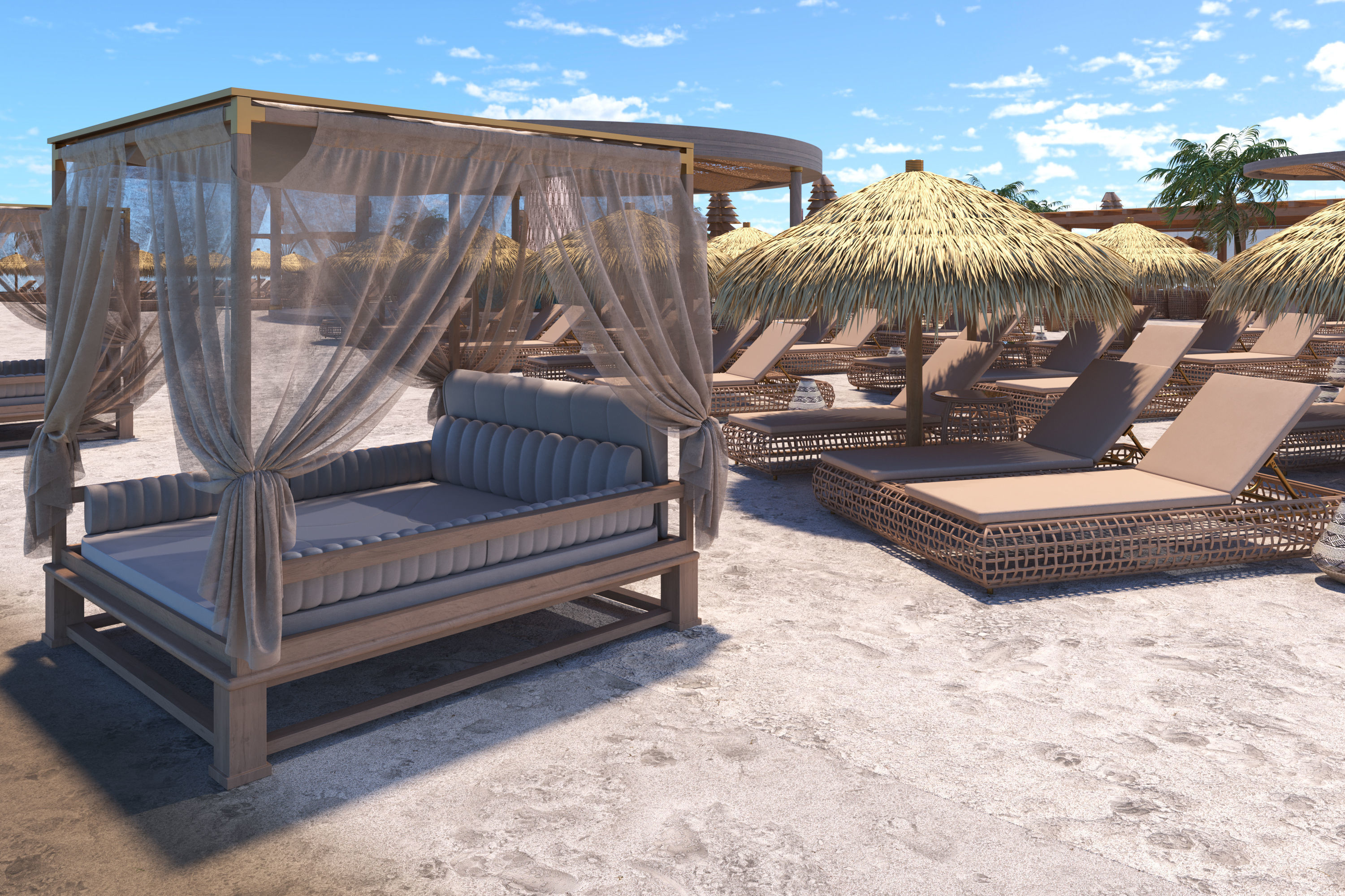 GoldenSand Beach Club Restaurant Bar exterior render ready scene 3D model_13