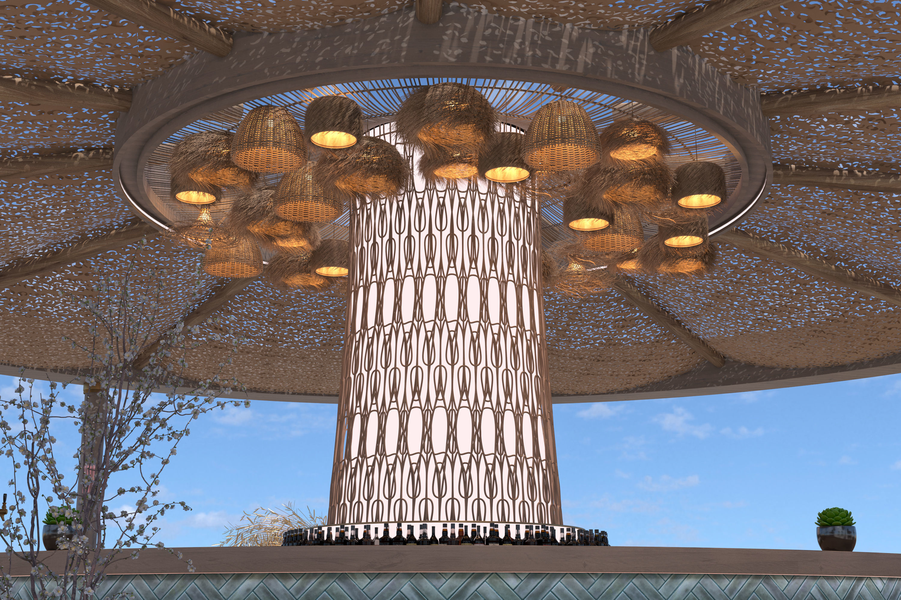 GoldenSand Beach Club Restaurant Bar exterior render ready scene 3D model_11