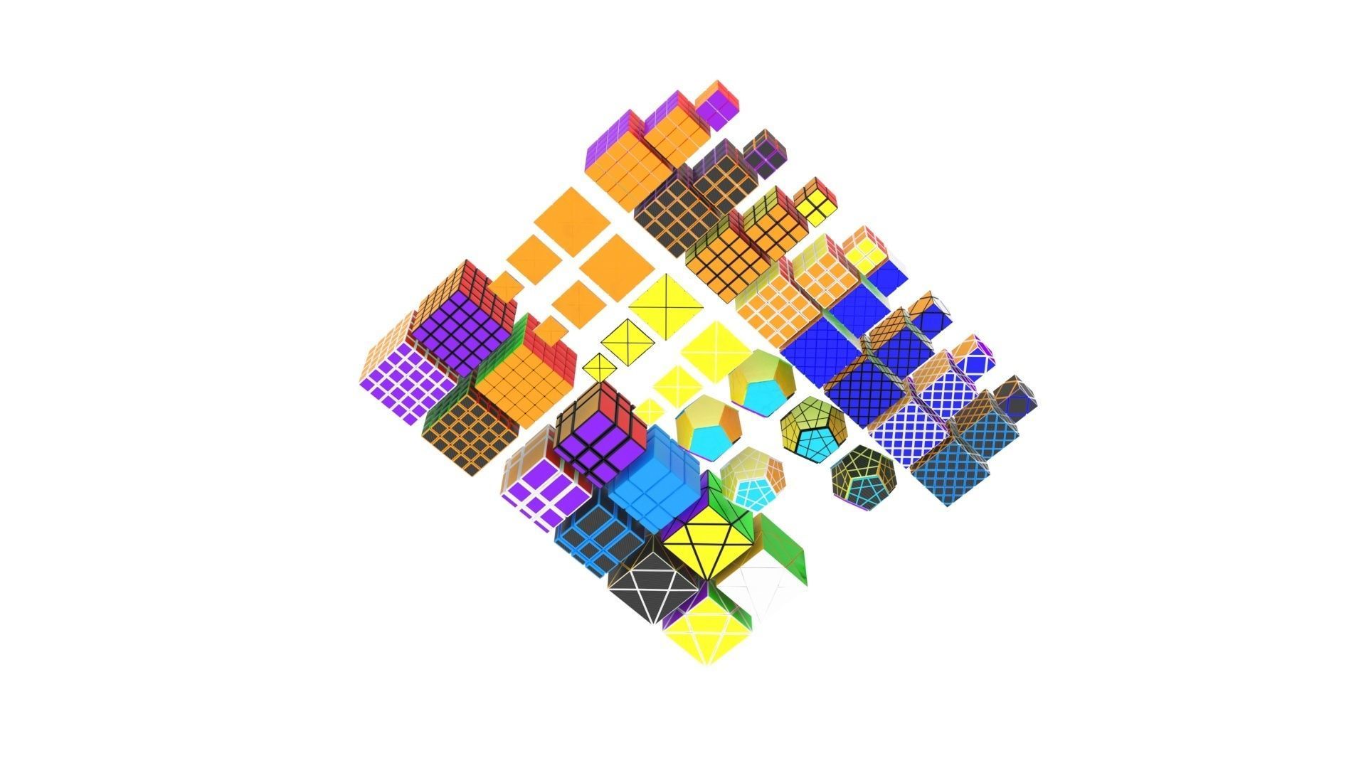 Rubiks Cube Set 3D model_8