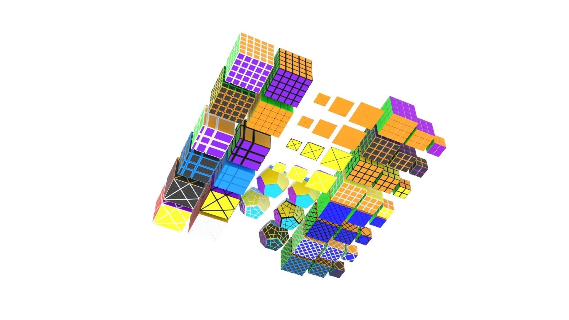 Rubiks Cube Set 3D model_7