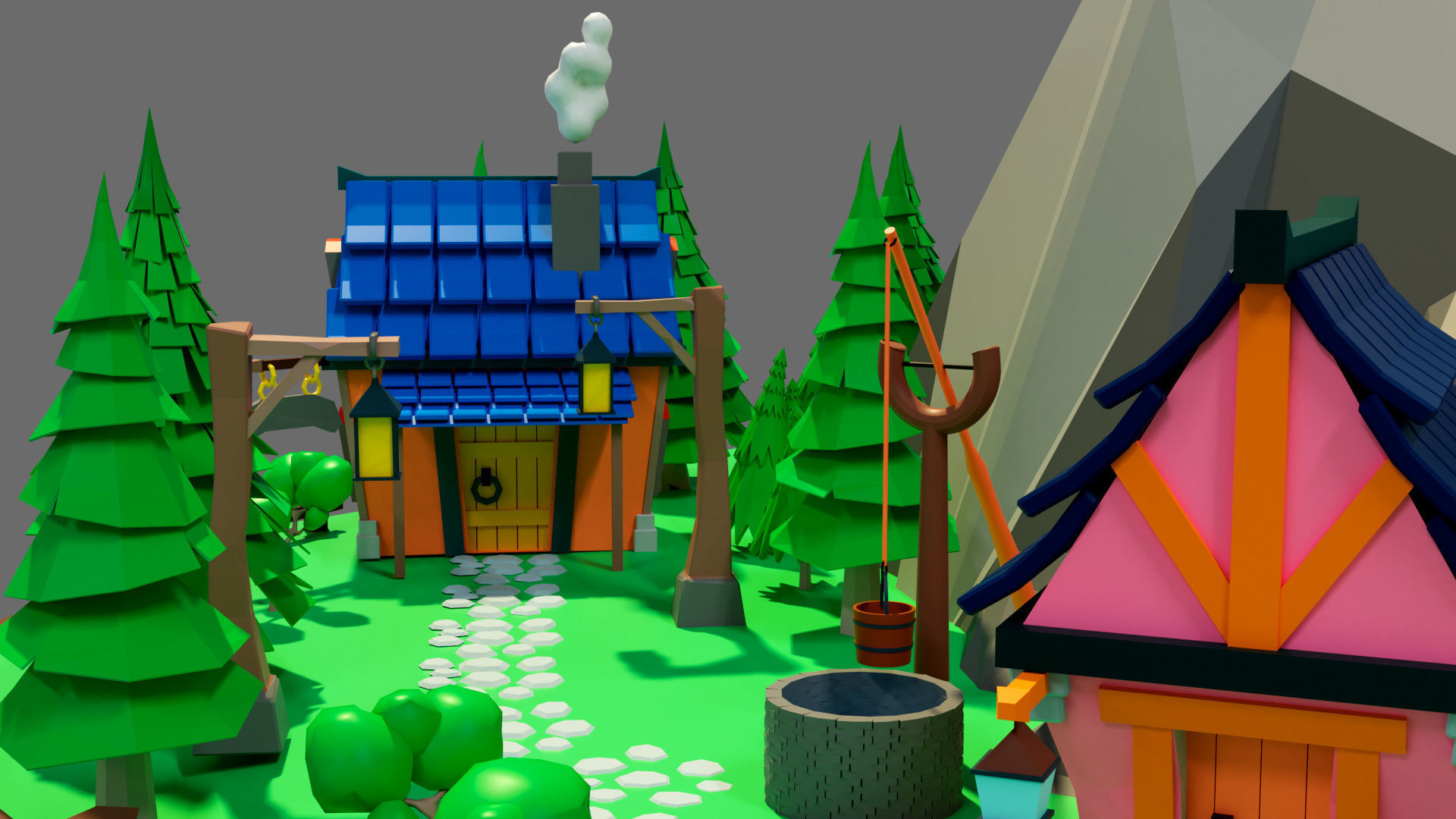 island 8 with trees and hot air balloons Low-poly 3D model_8