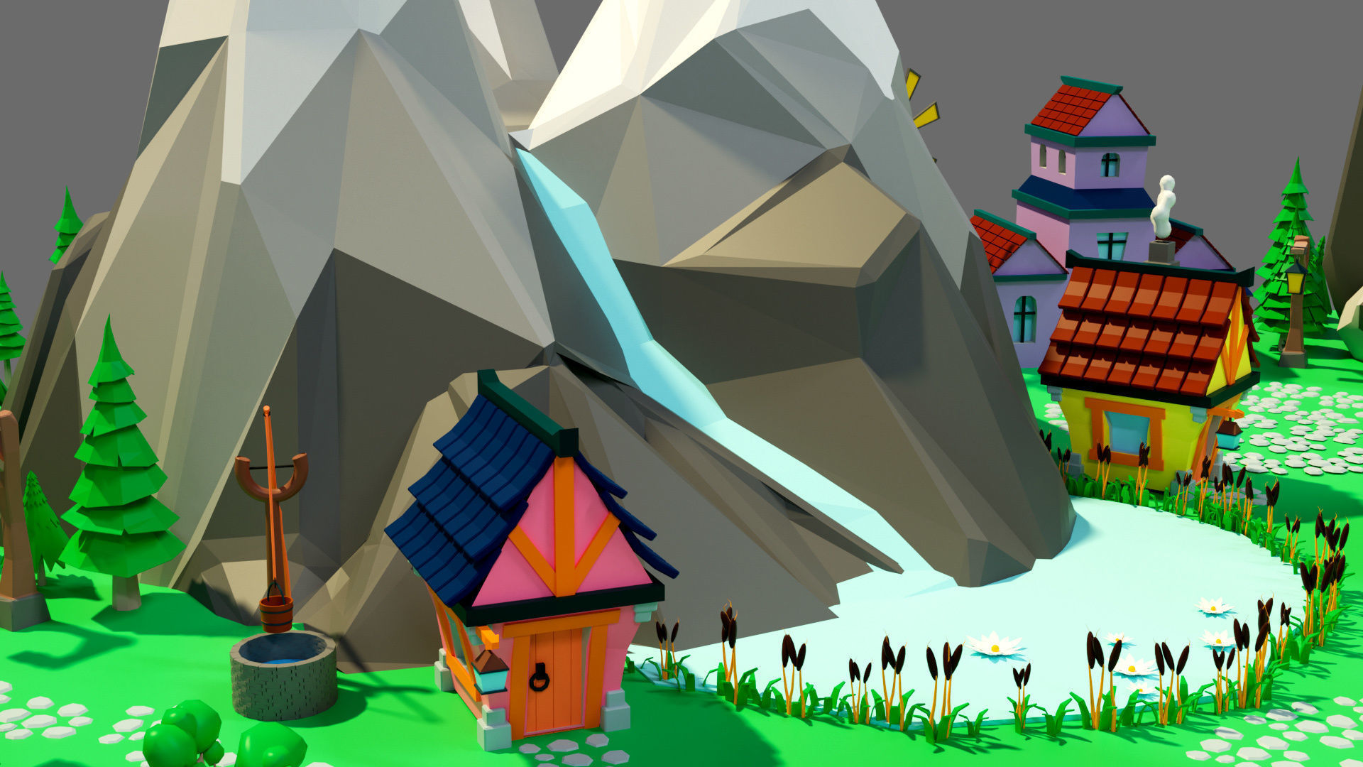 island 8 with trees and hot air balloons Low-poly 3D model_6