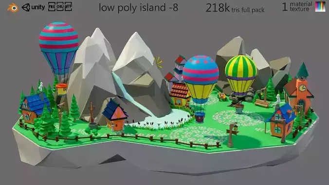 island 8 with trees and hot air balloons