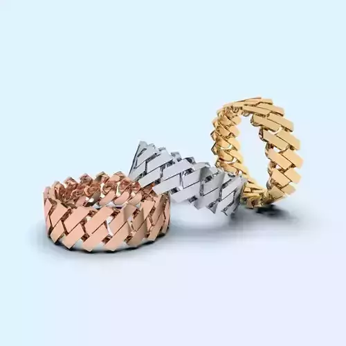 Gold Plated Cuban Link Cuff Ring Stackable 3d Print Model