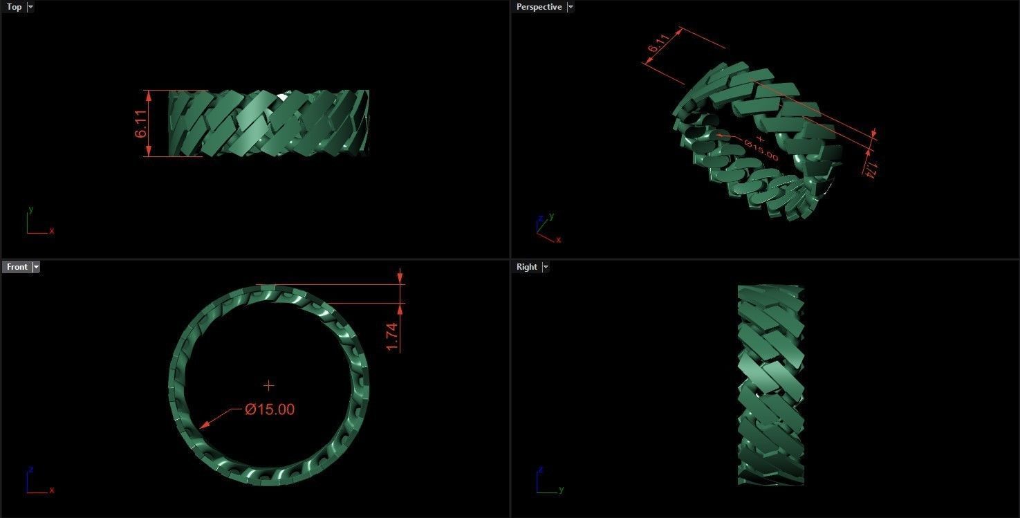 Gold Plated Cuban Link Cuff Ring Stackable 3d Print Model 3D print model_4