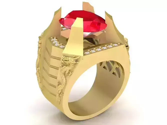 luxury diamond men ring with china dragons 3772