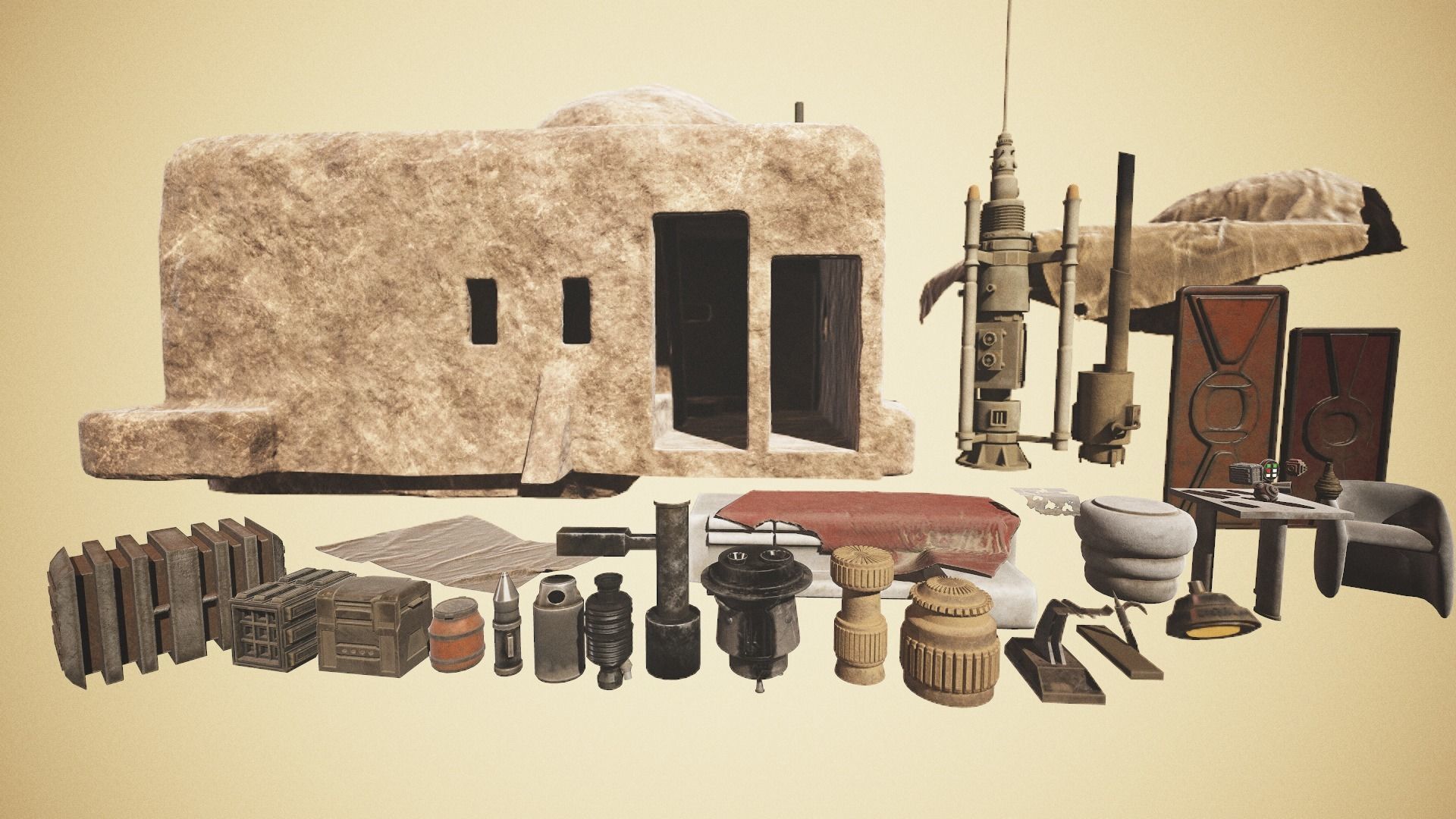 Abandoned house of Ben Kenobi PBR low-poly game ready Low-poly 3D model_4