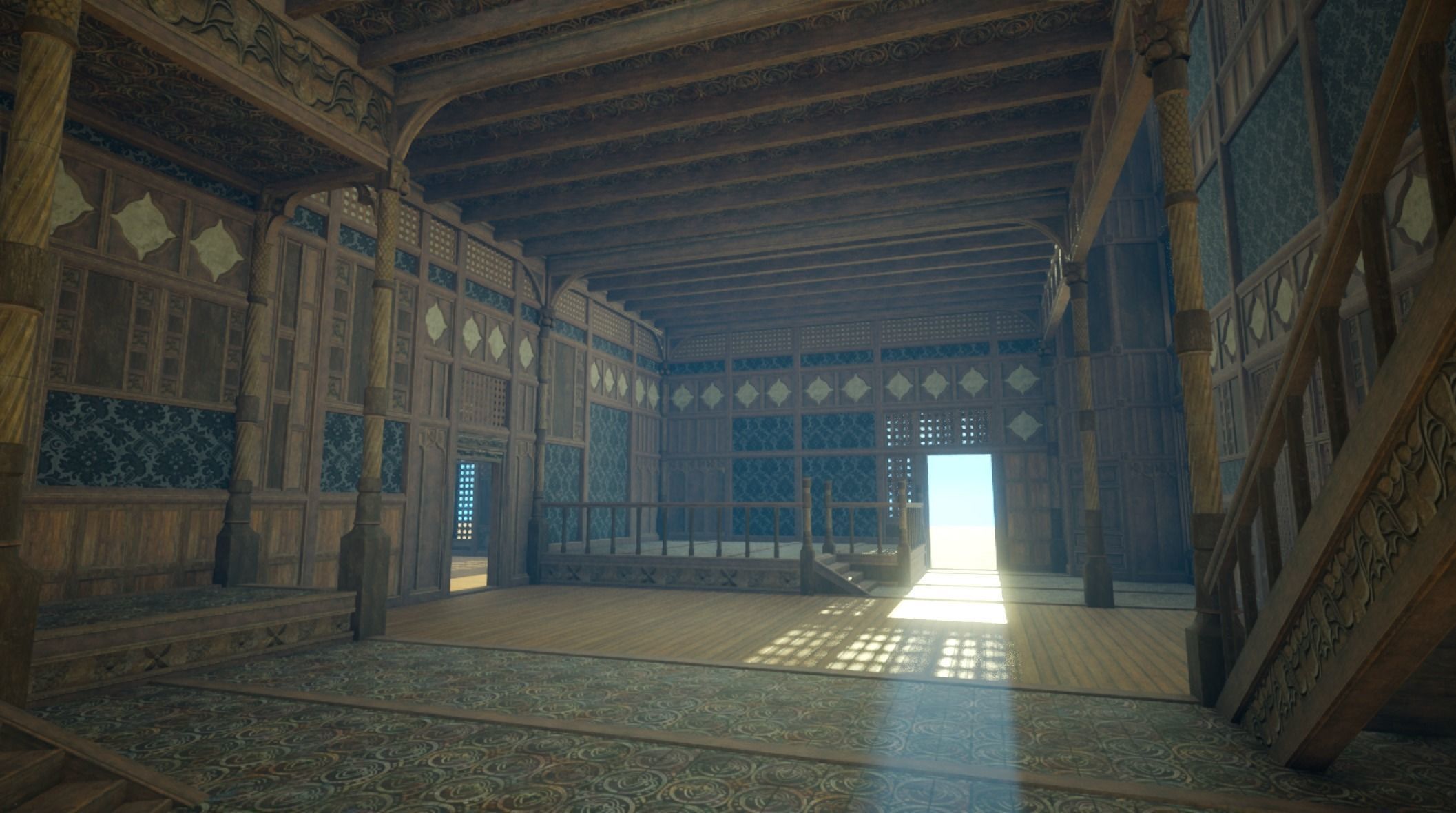 Medieval House library- interior and exterior design Low-poly 3D model_21