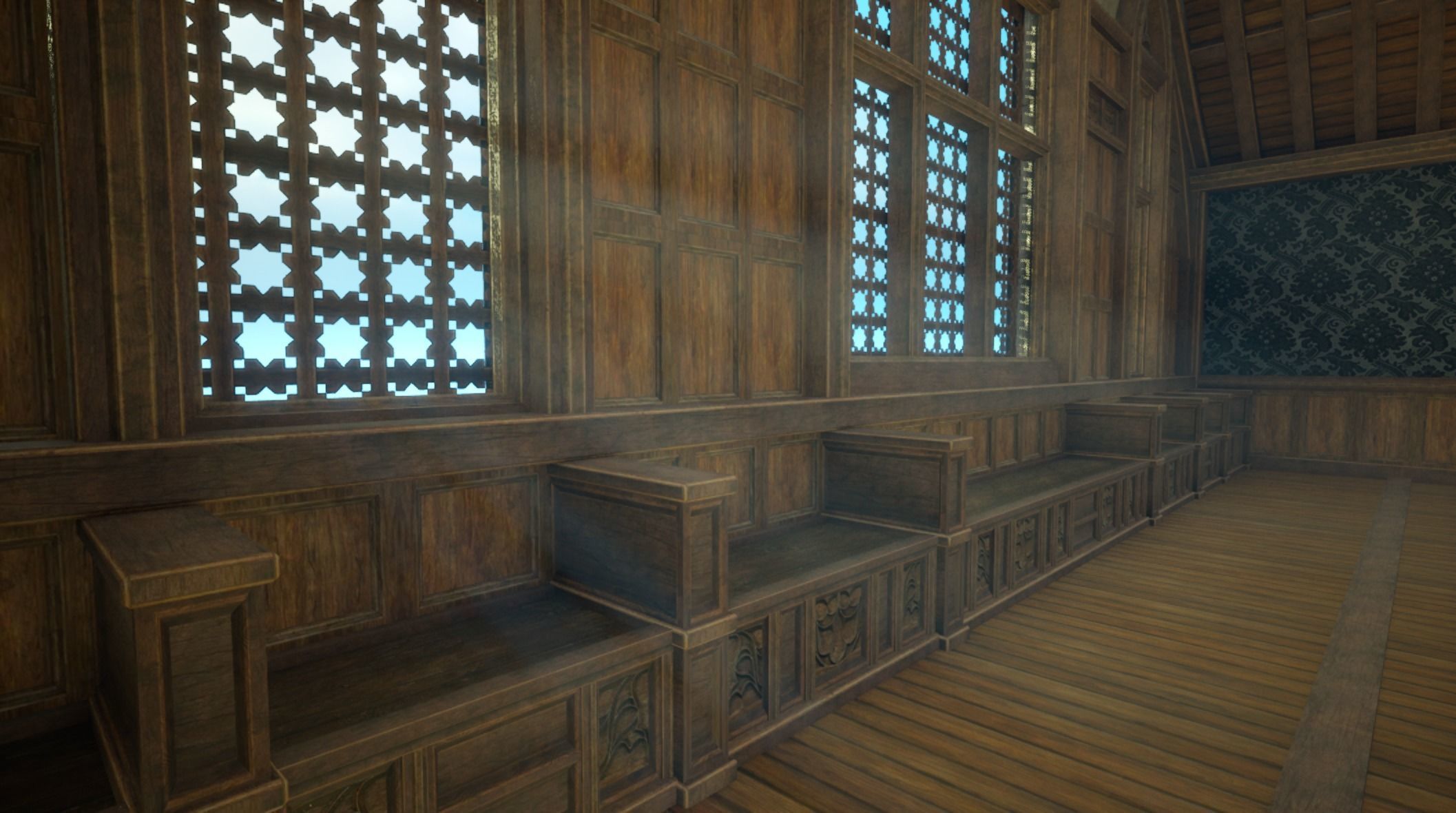 Medieval House library- interior and exterior design Low-poly 3D model_46
