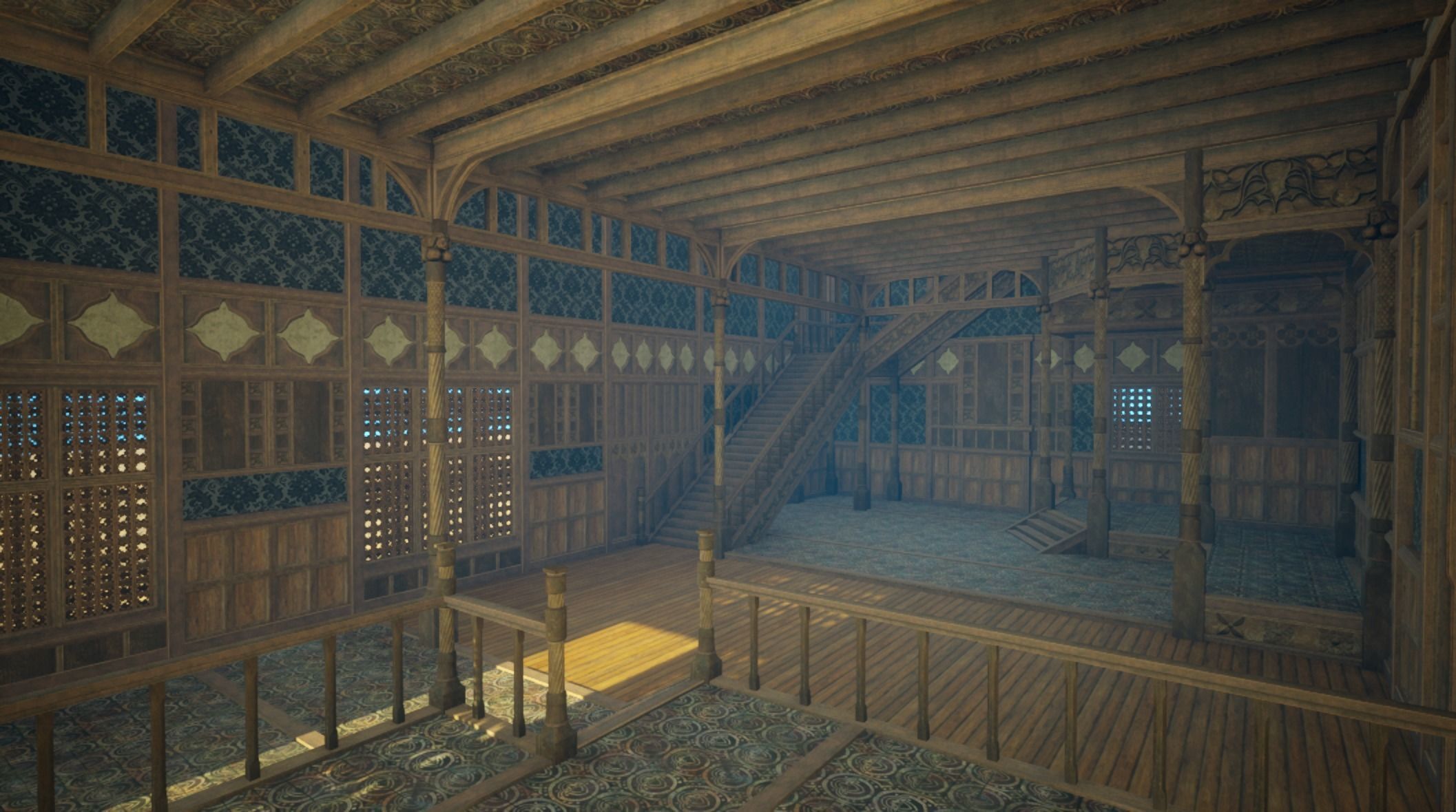 Medieval House library- interior and exterior design Low-poly 3D model_18