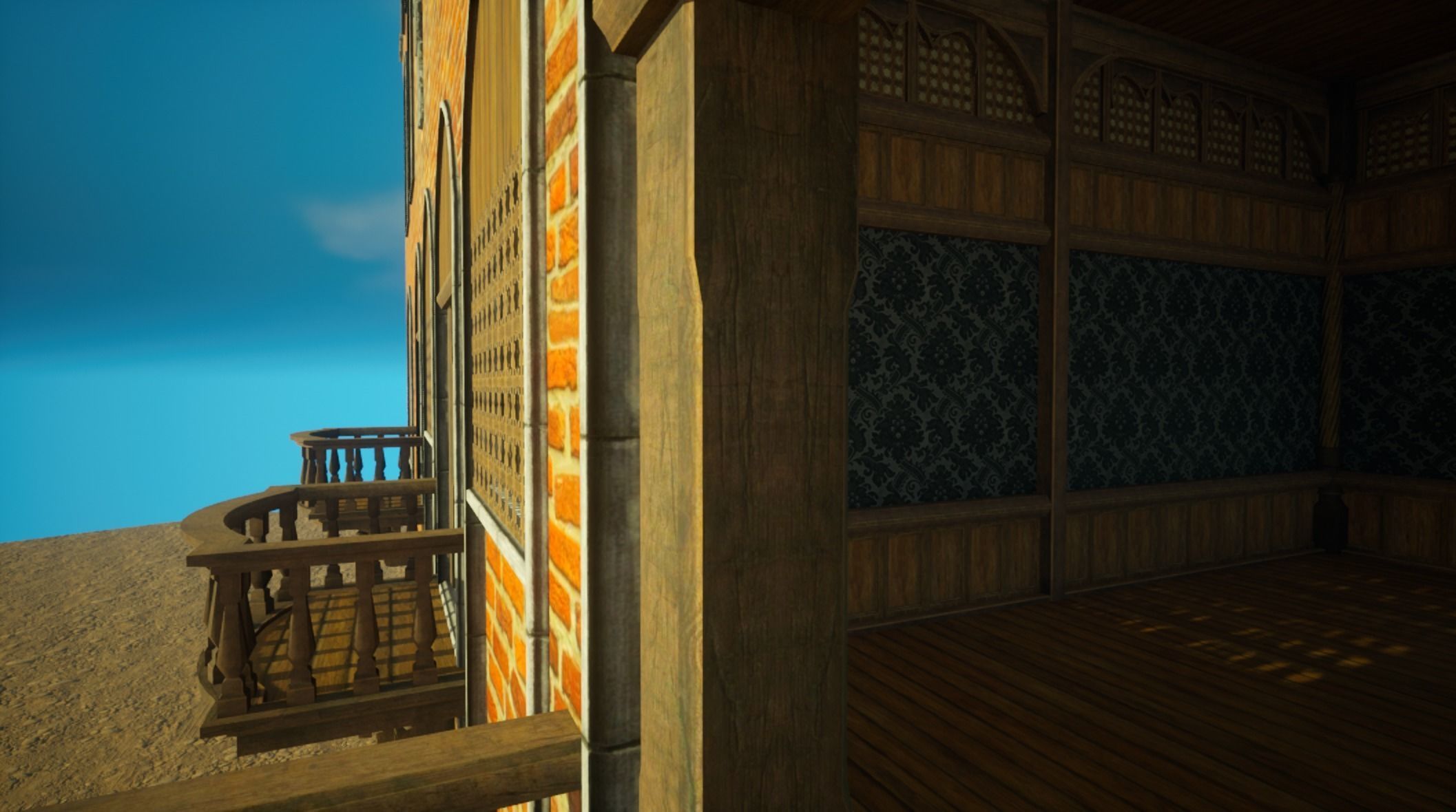 Medieval House library- interior and exterior design Low-poly 3D model_16