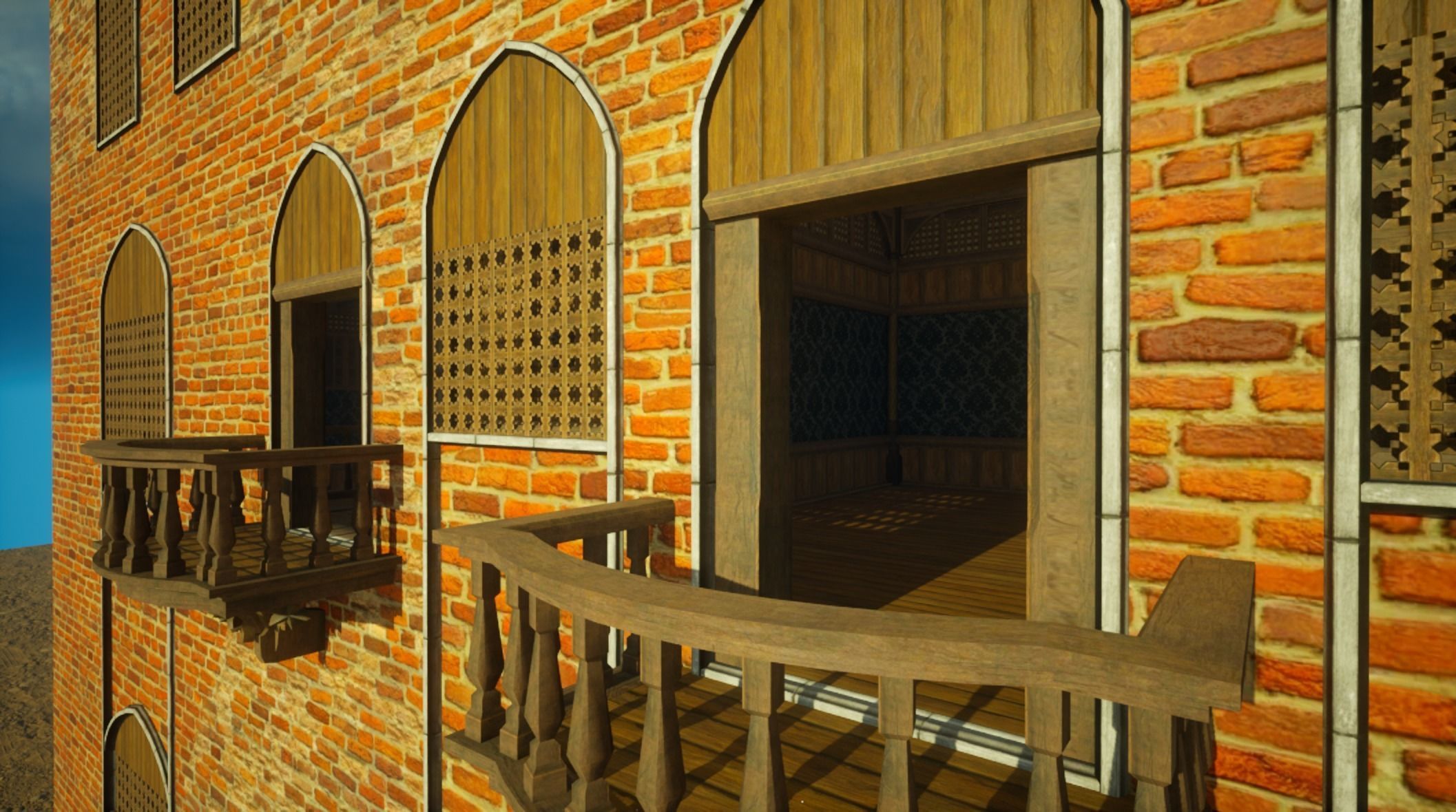 Medieval House library- interior and exterior design Low-poly 3D model_13