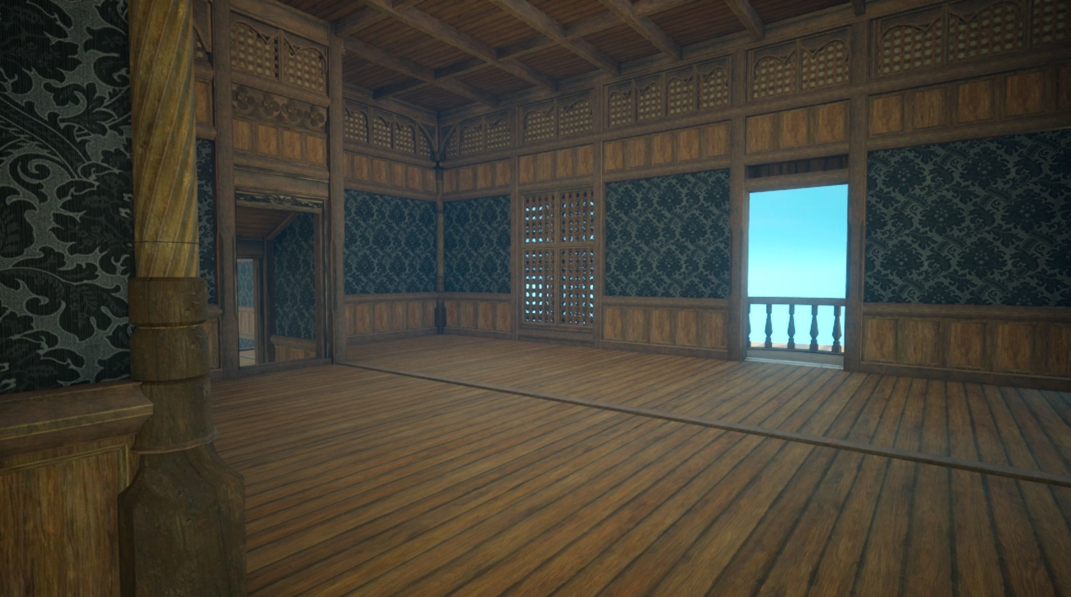 Medieval House library- interior and exterior design Low-poly 3D model_30