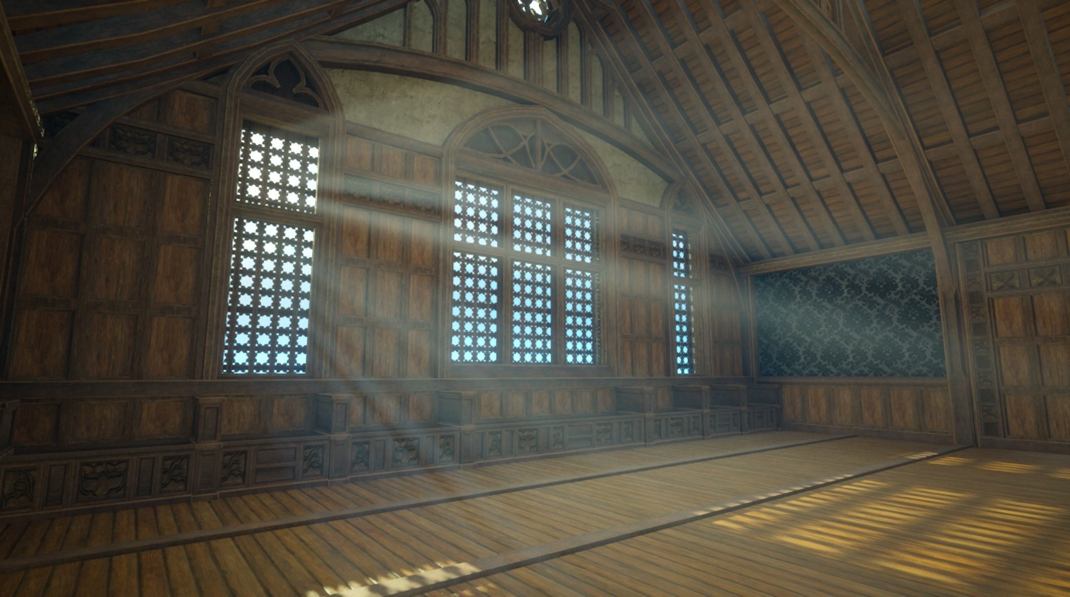 Medieval House library- interior and exterior design Low-poly 3D model_60