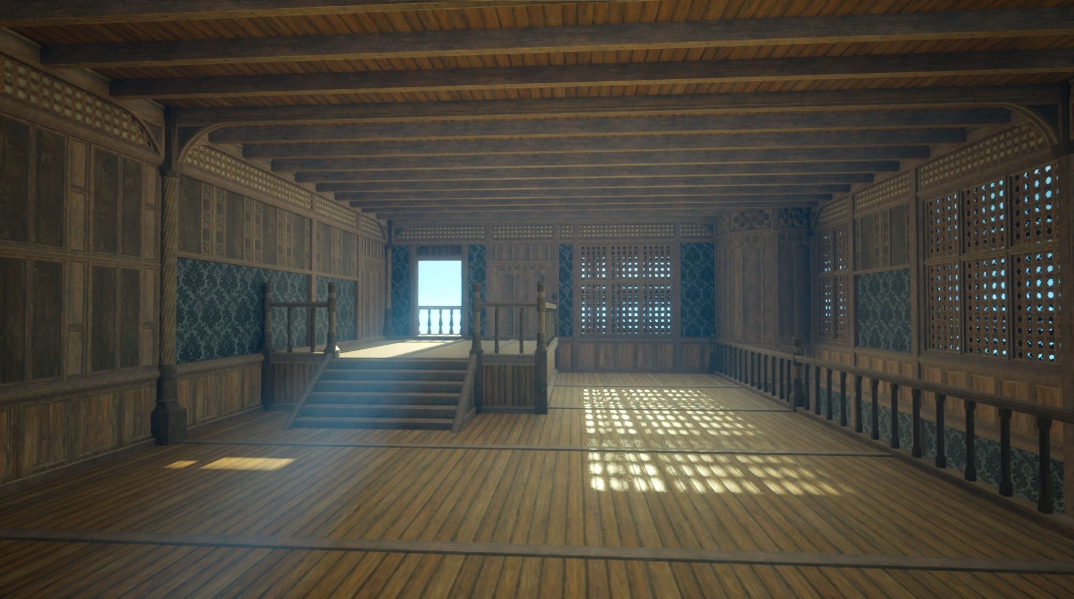 Medieval House library- interior and exterior design Low-poly 3D model_25