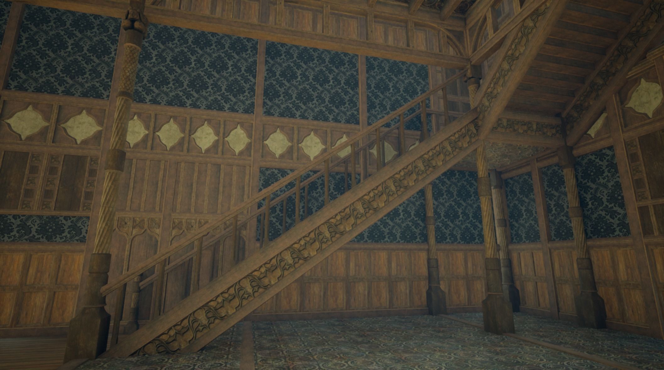 Medieval House library- interior and exterior design Low-poly 3D model_20