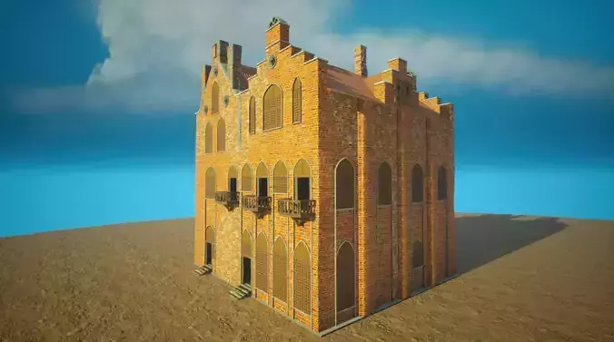 Medieval House library- interior and exterior design Low-poly 3D model
