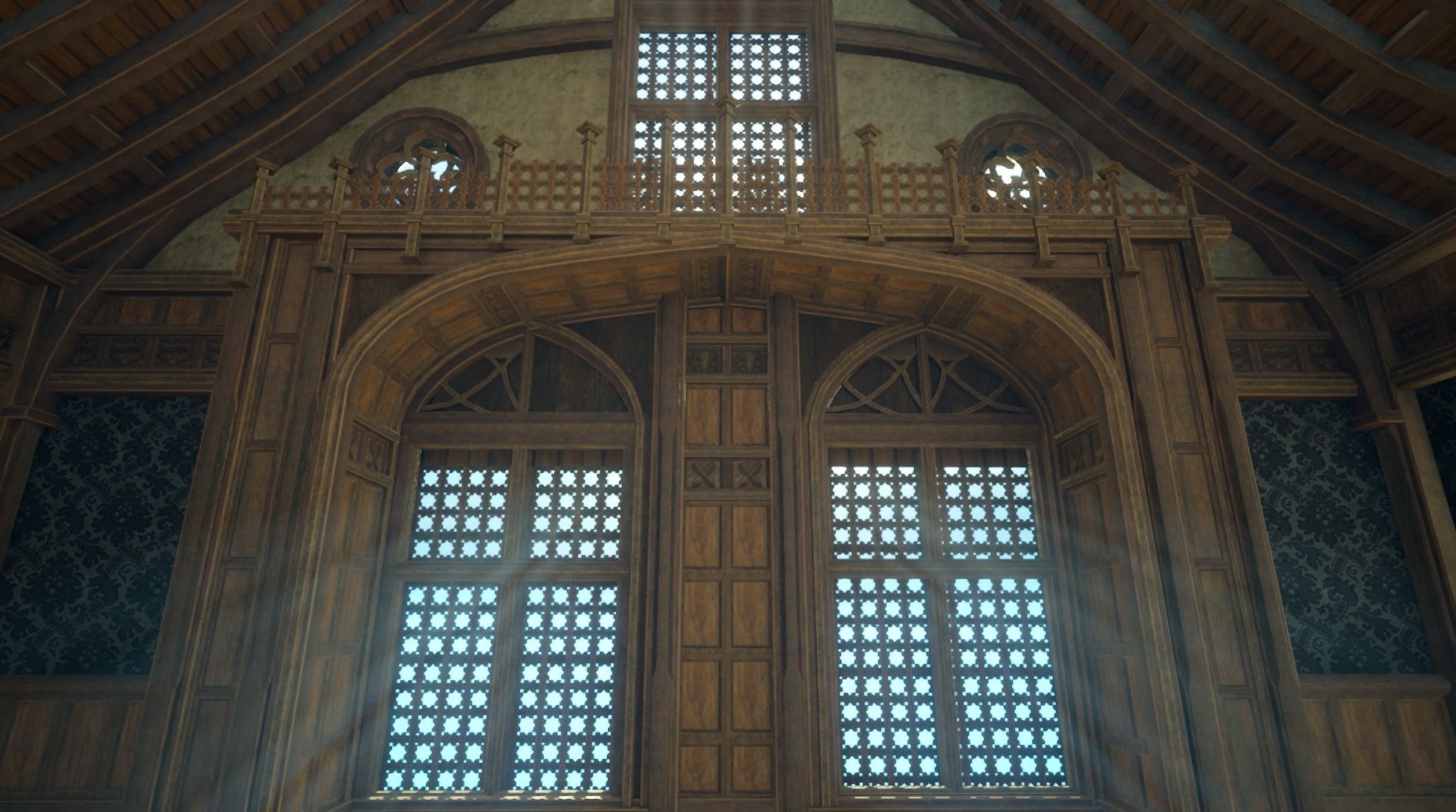 Medieval House library- interior and exterior design Low-poly 3D model_53