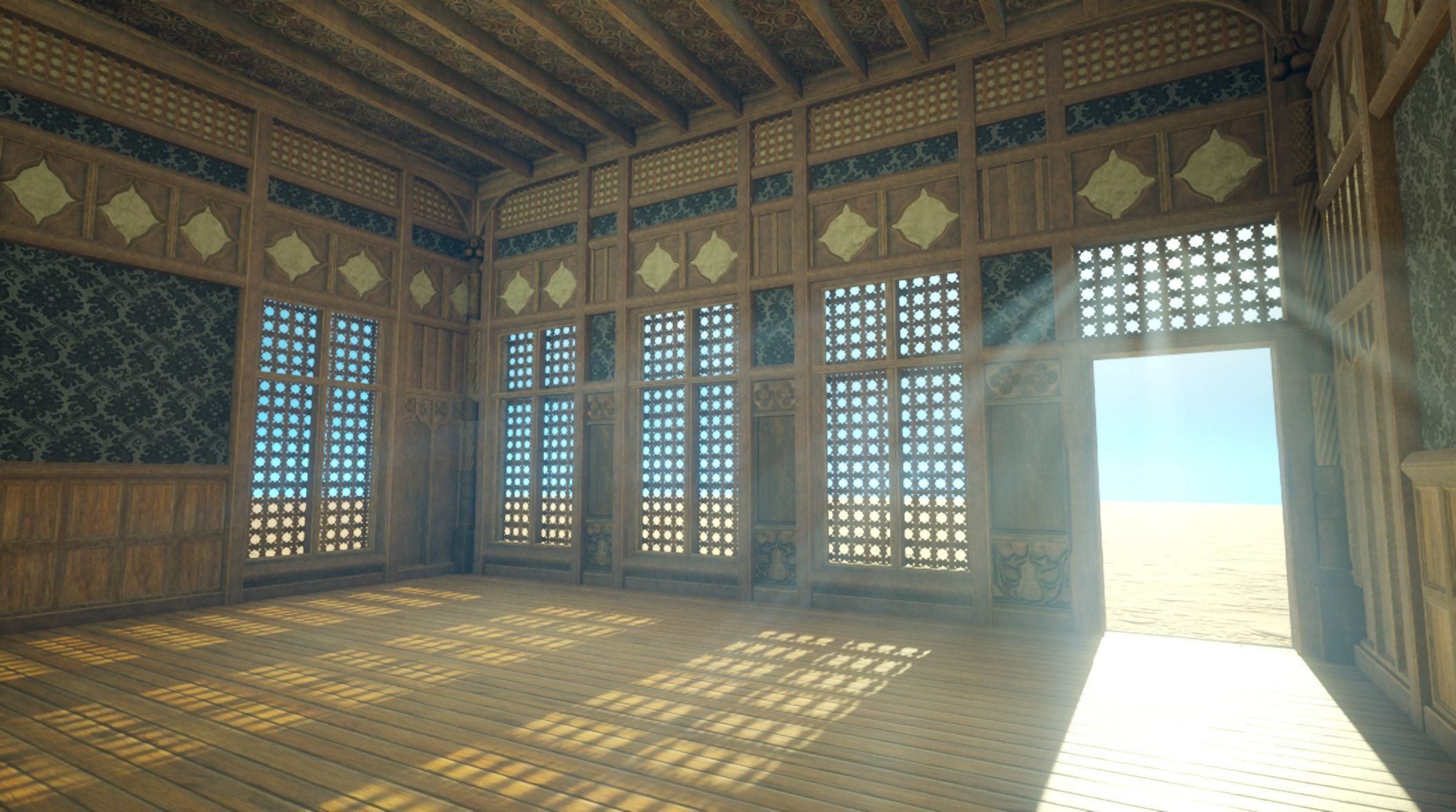 Medieval House library- interior and exterior design Low-poly 3D model_34