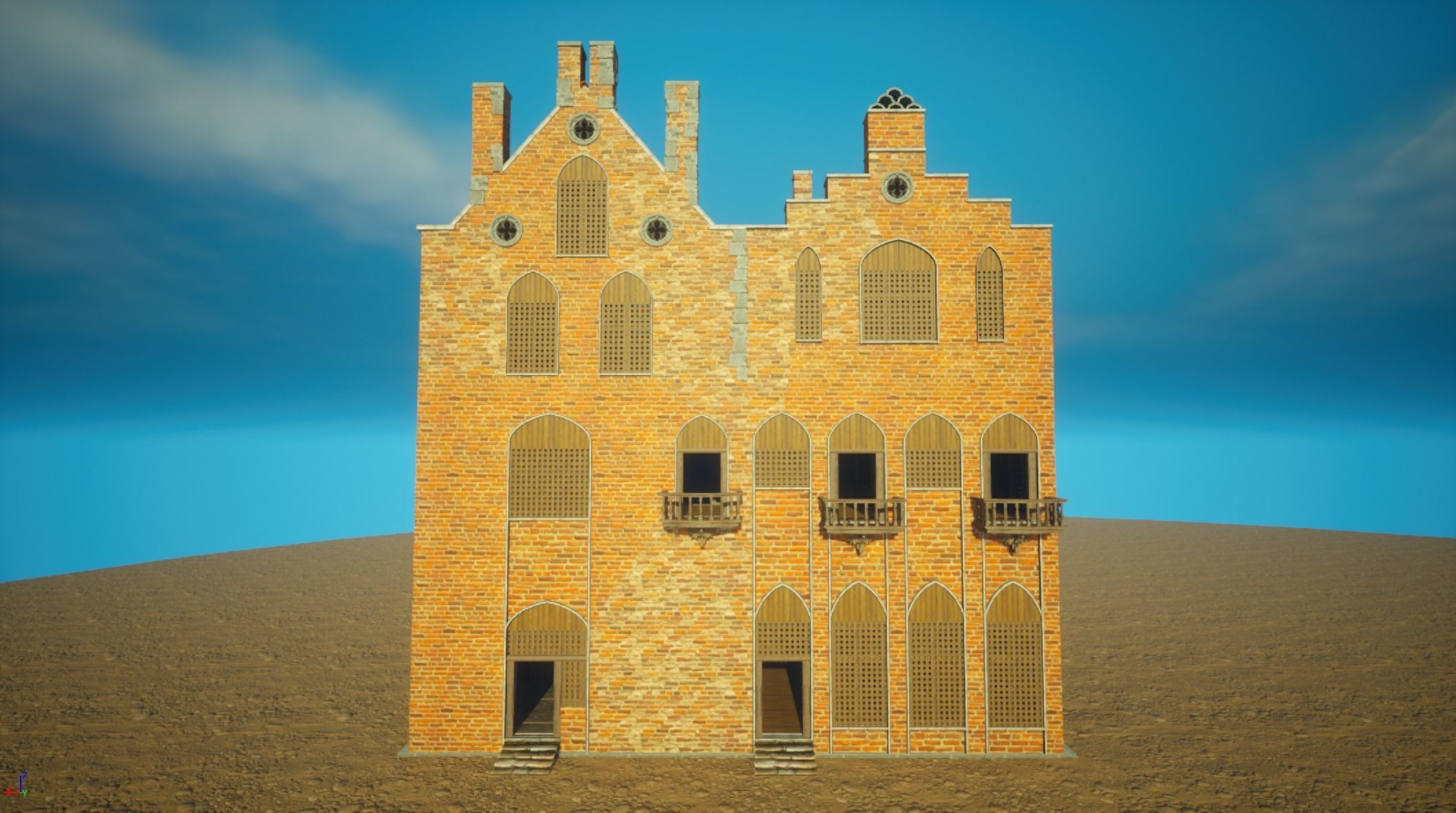 Medieval House library- interior and exterior design Low-poly 3D model_2