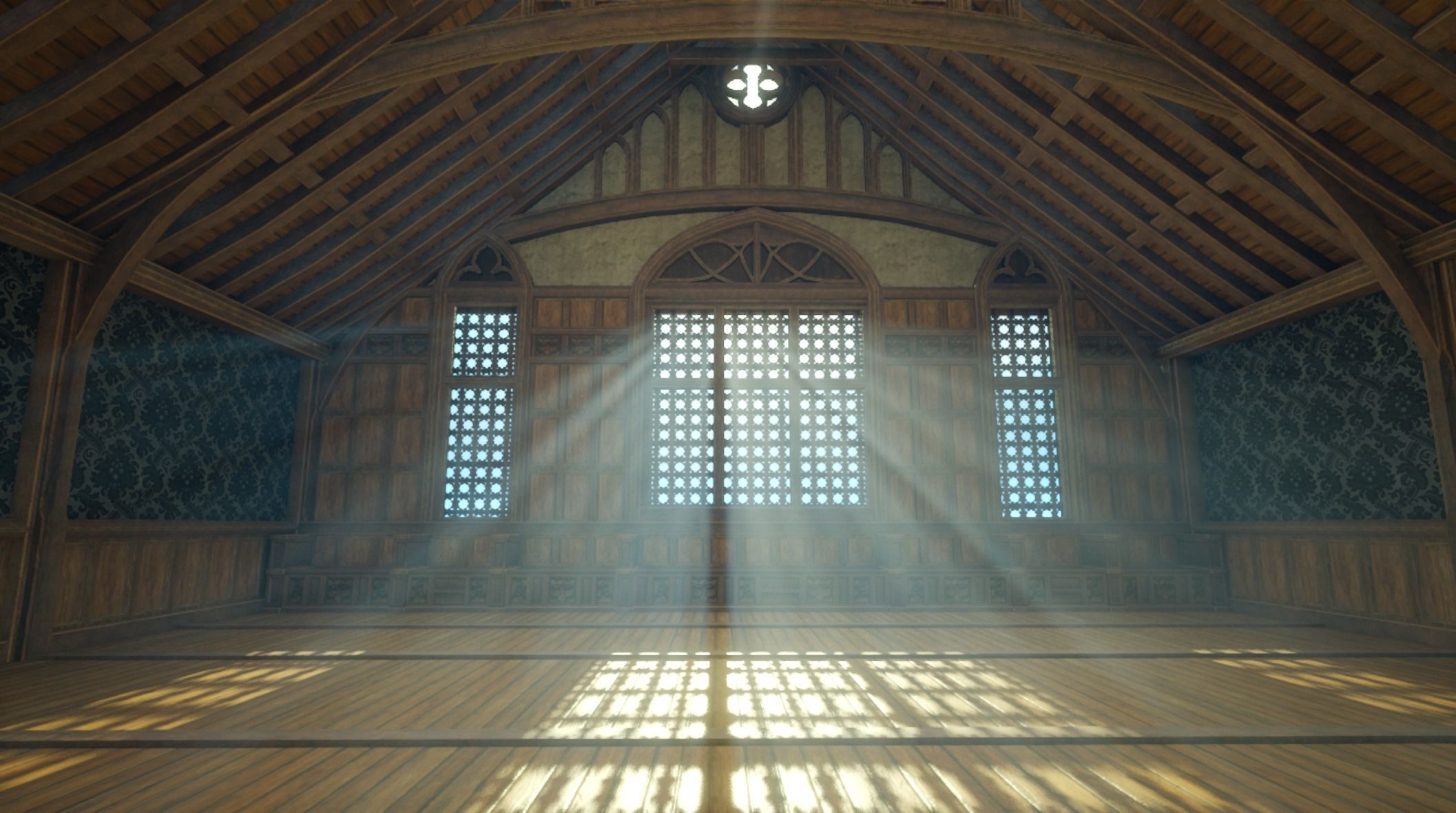 Medieval House library- interior and exterior design Low-poly 3D model_44