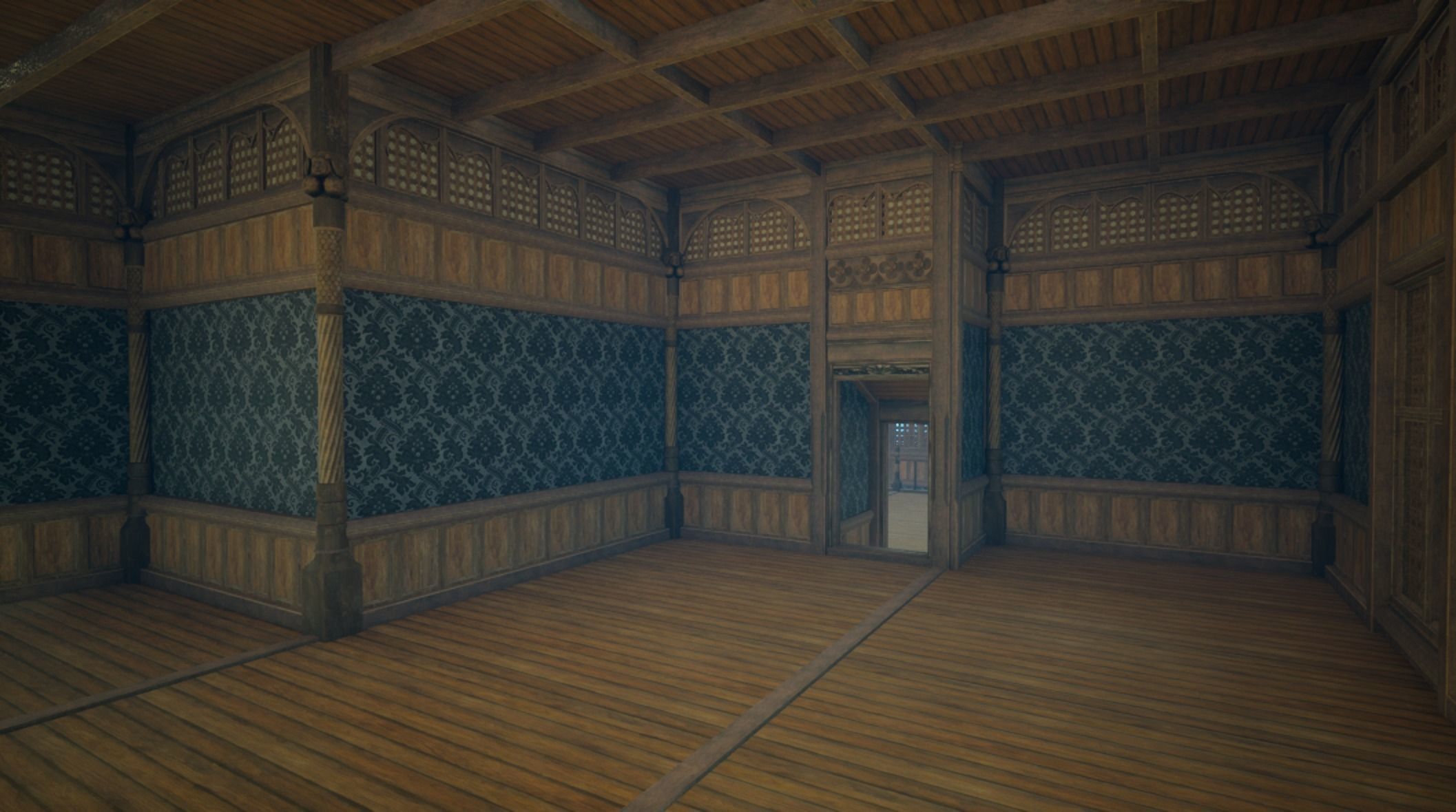 Medieval House library- interior and exterior design Low-poly 3D model_29