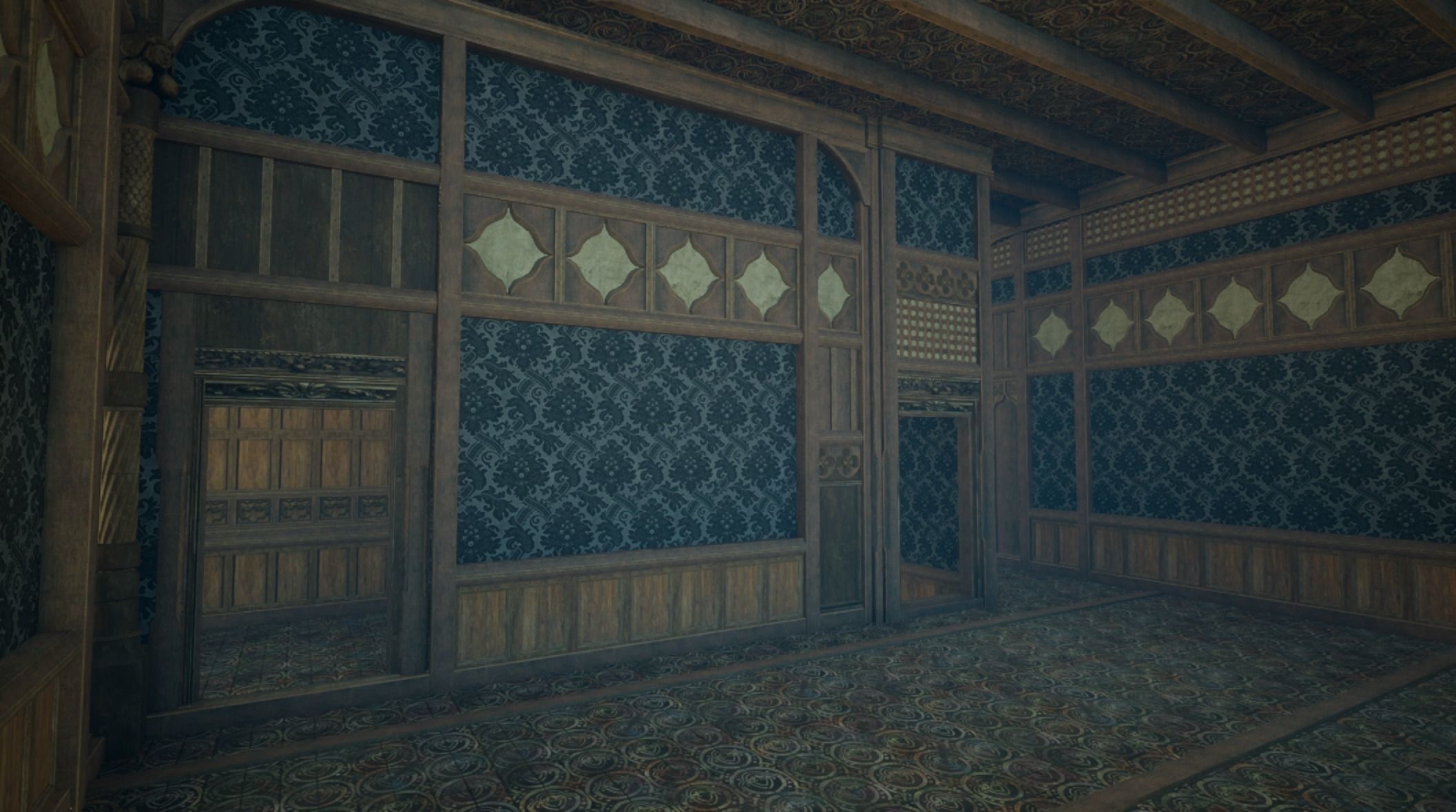 Medieval House library- interior and exterior design Low-poly 3D model_38