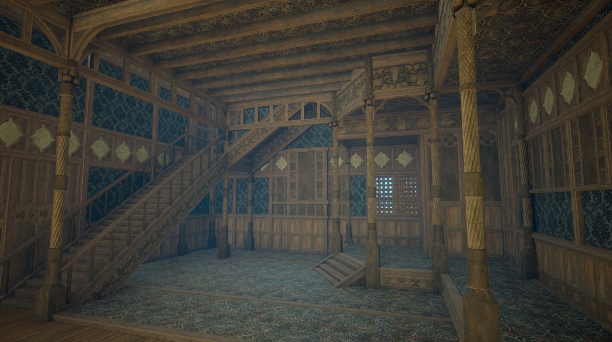 Medieval House library- interior and exterior design Low-poly 3D model_19
