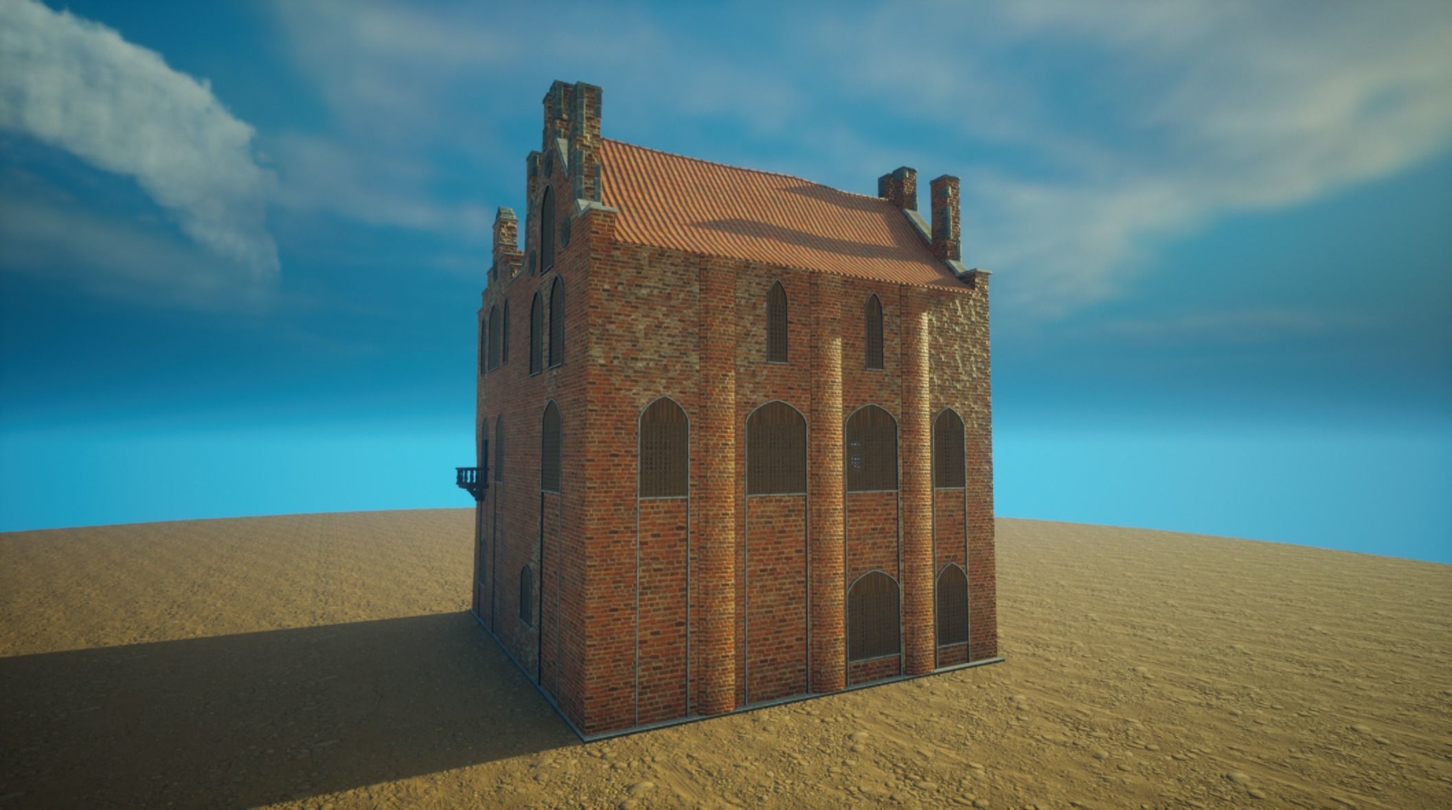 Medieval House library- interior and exterior design Low-poly 3D model_5