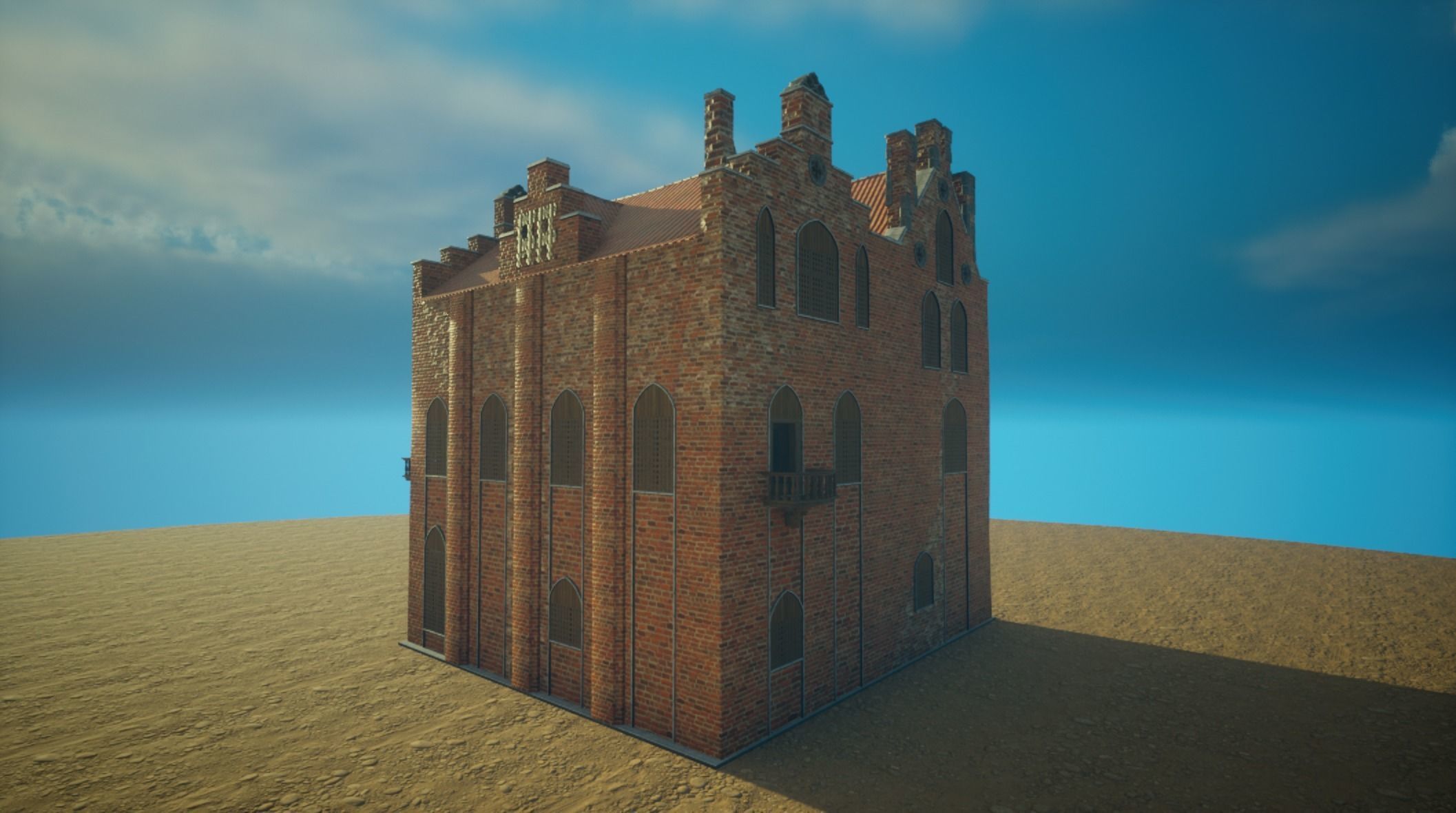 Medieval House library- interior and exterior design Low-poly 3D model_3