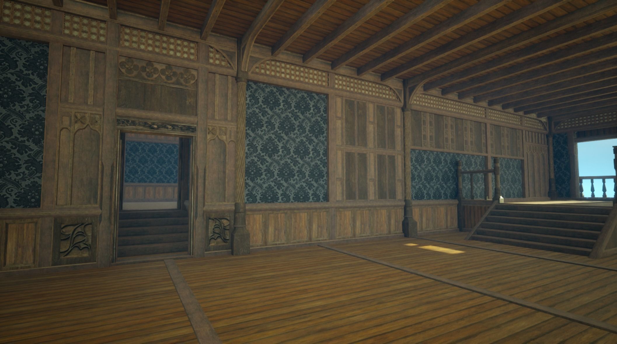 Medieval House library- interior and exterior design Low-poly 3D model_27